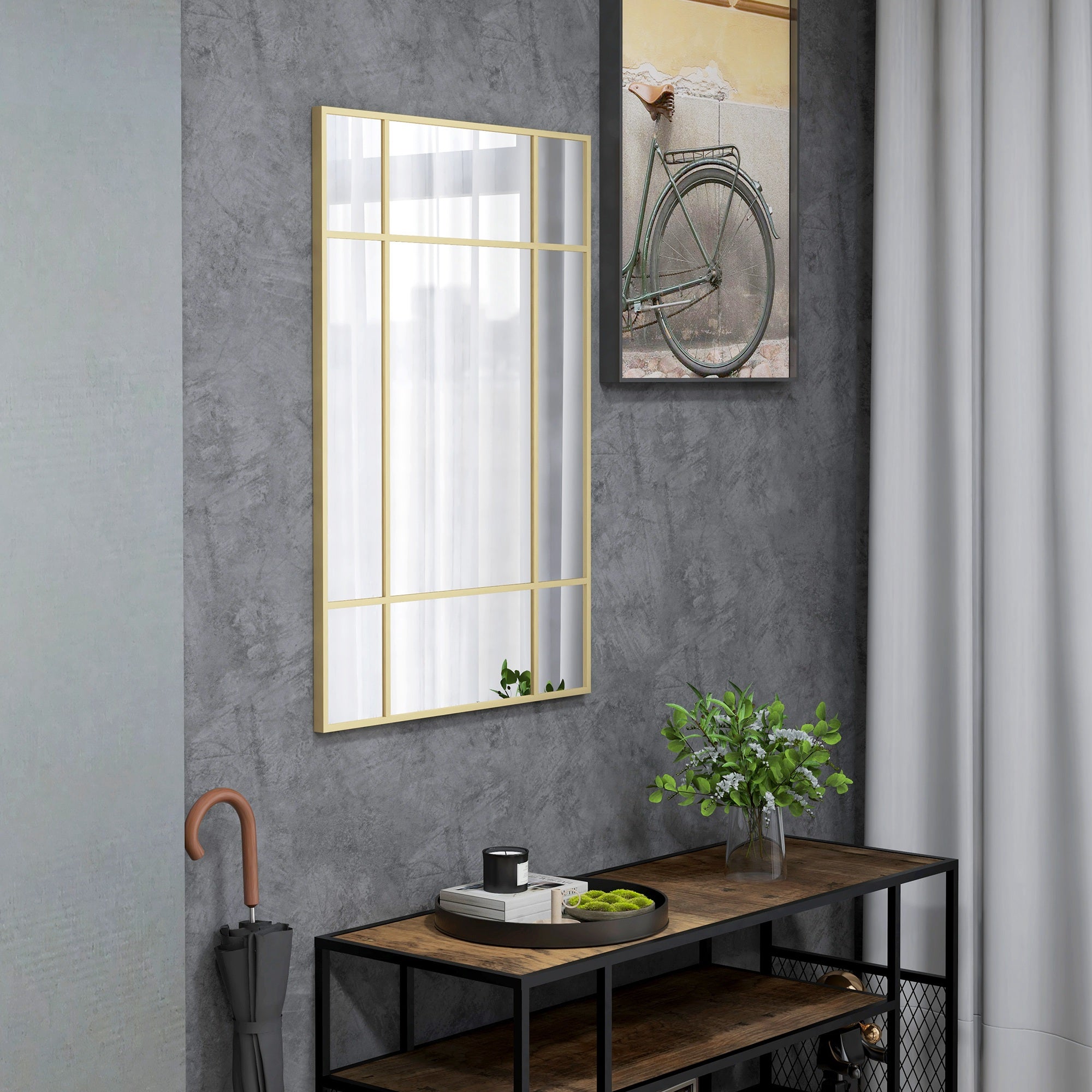 Espelho Decorativo Estilo Janela 90x60 cm - Cor Ouro