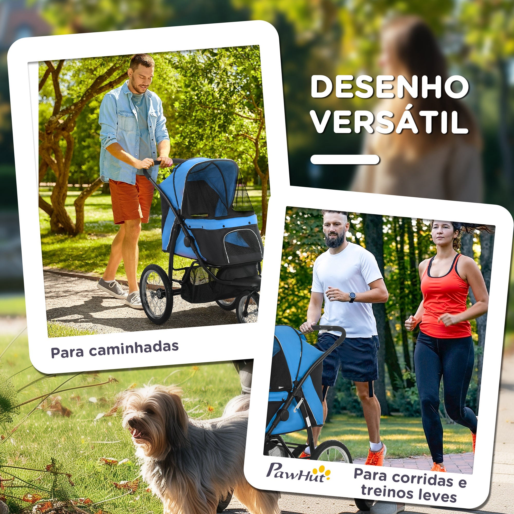 Carrinho para Cães Médios e Pequenos Azul 111x58x107 cm