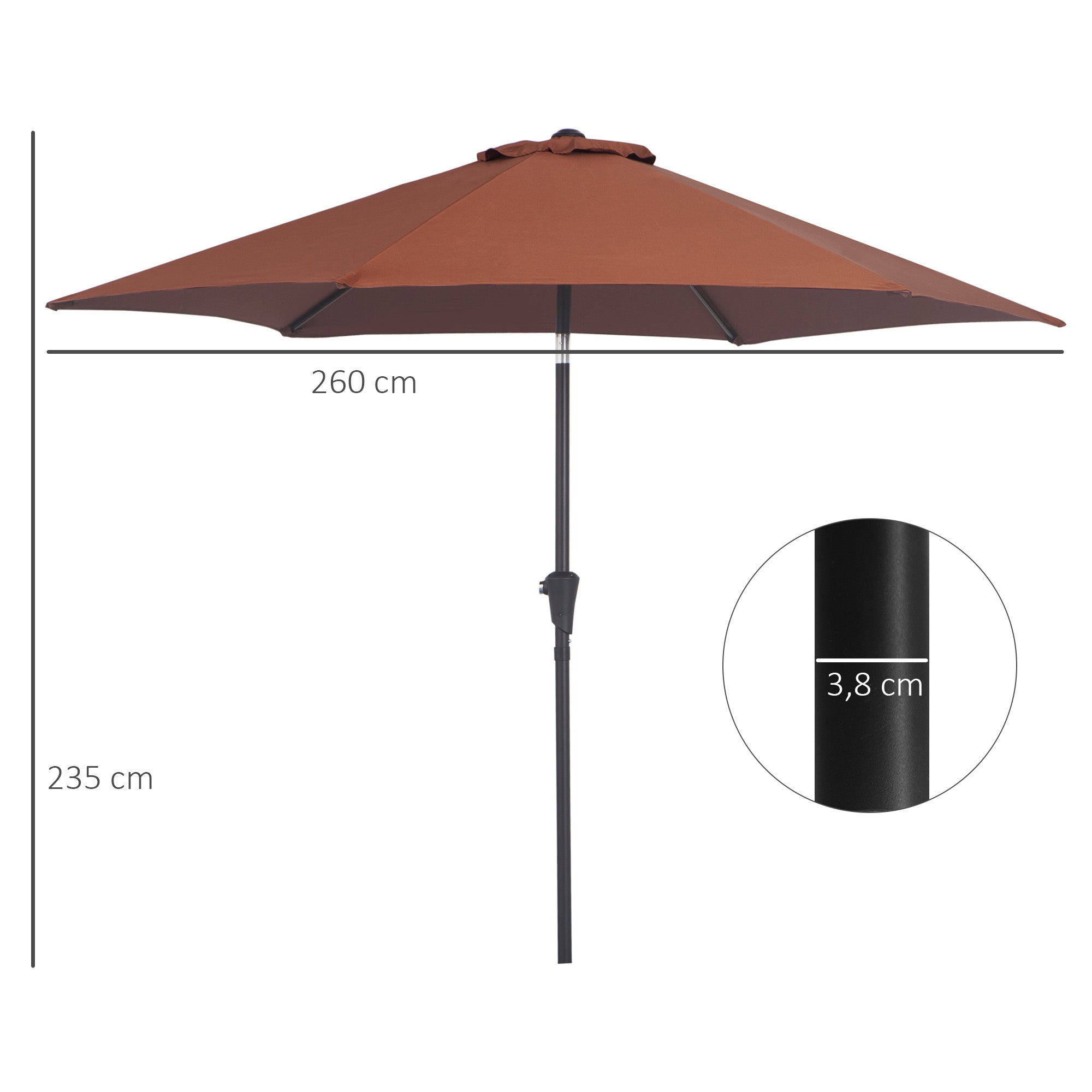 Chapéu de Sol de Jardim Ø260x235cm - Marrom