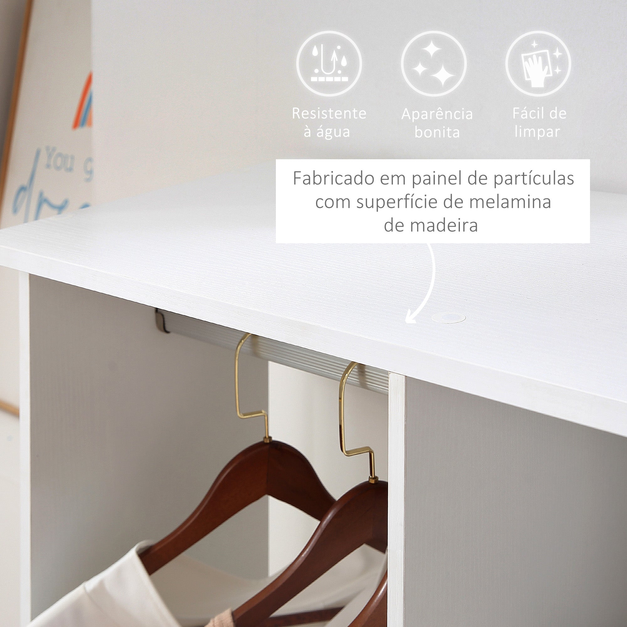 Roupeiro Aberto com 2 Barras e 3 Prateleiras 120x40x128 cm - Branco