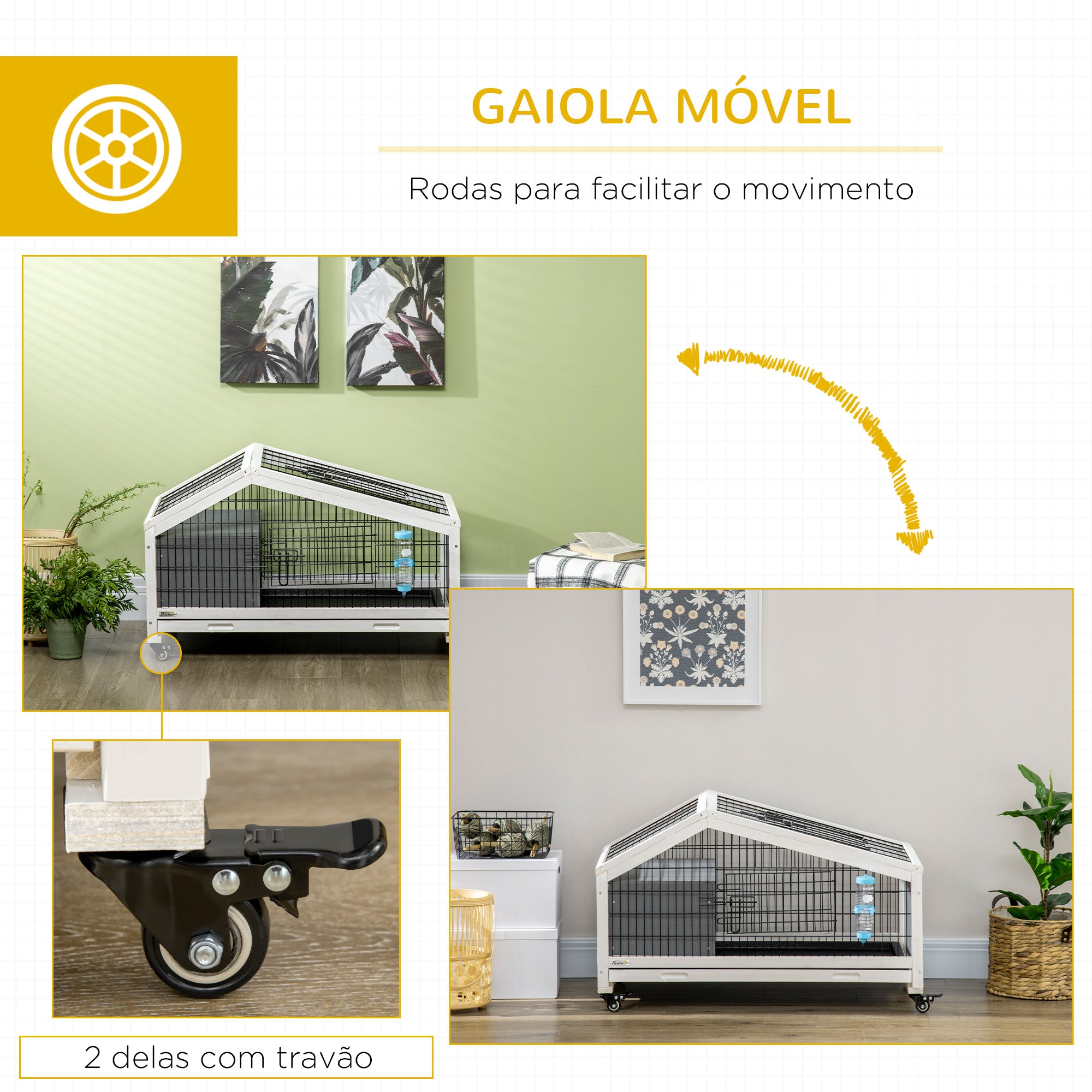 Coelheira de Madeira com Rodas 90x53x55 cm - Cinza Escuro