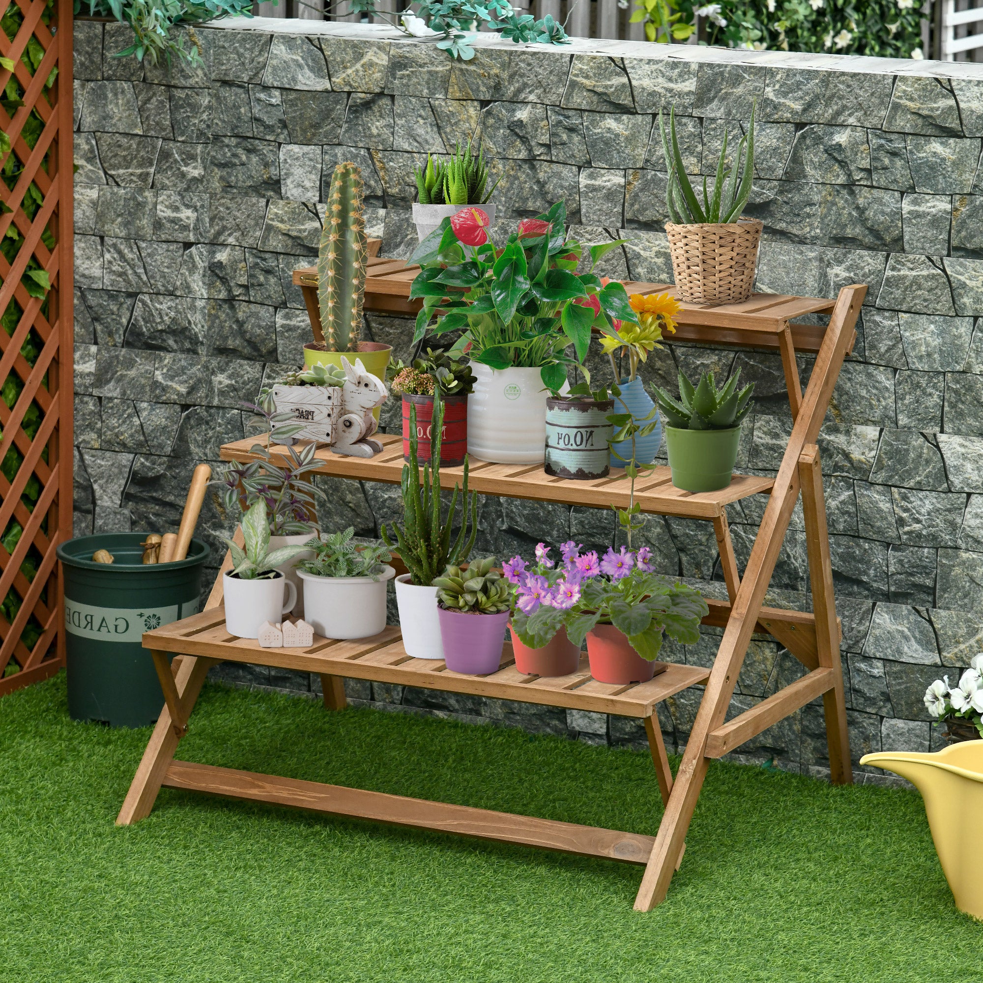 Suporte de Plantas em Forma de Escada – 101x83x88 cm – Marrom – Madeira de abeto
