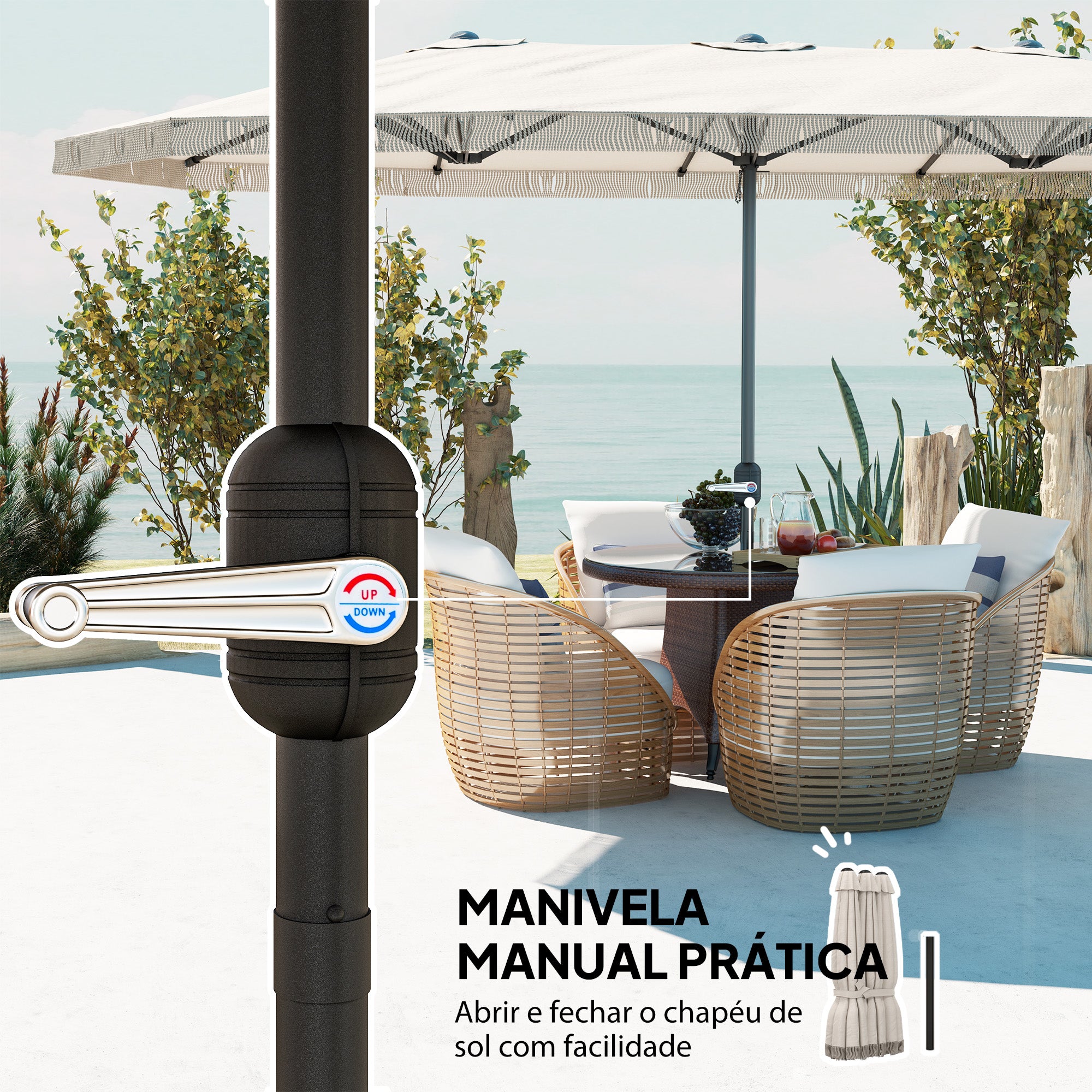 Chapéu de Sol Duplo 450x265x260 cm - Creme Branco