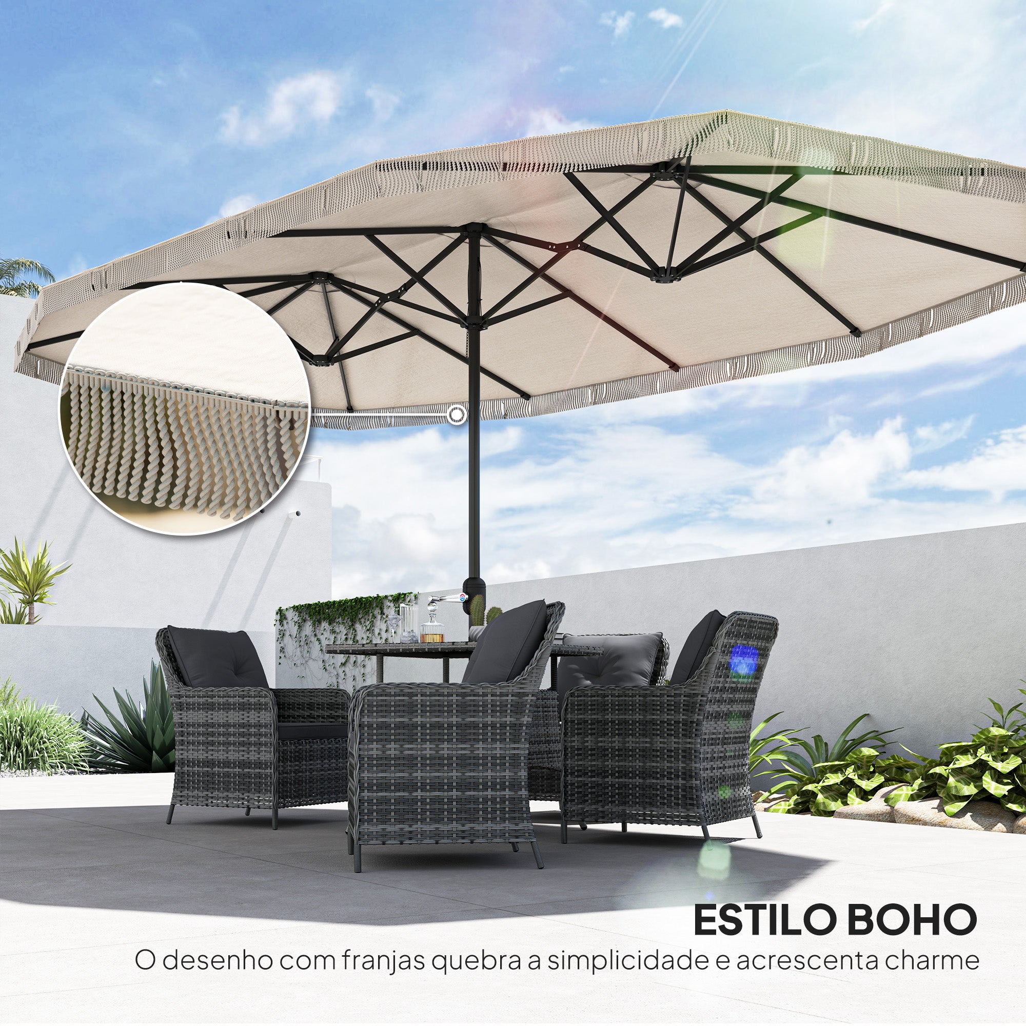 Chapéu de Sol Duplo 450x265x260 cm - Creme Branco