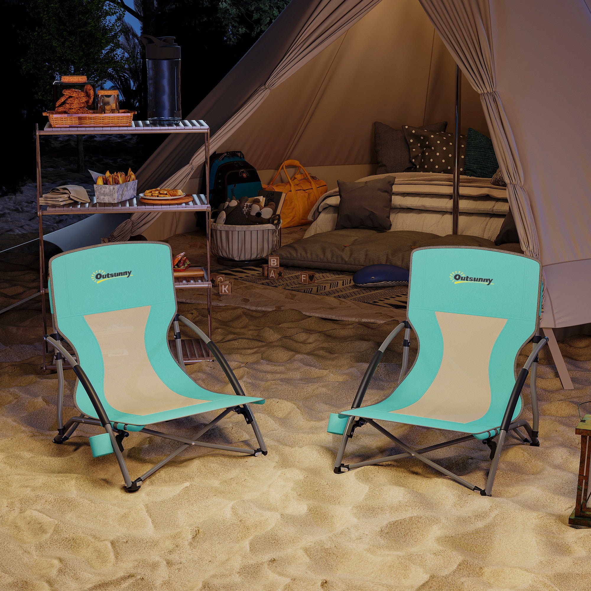 Conjunto de 2 Cadeiras de Praia Dobráveis Azul Claro 58x55x62 cm