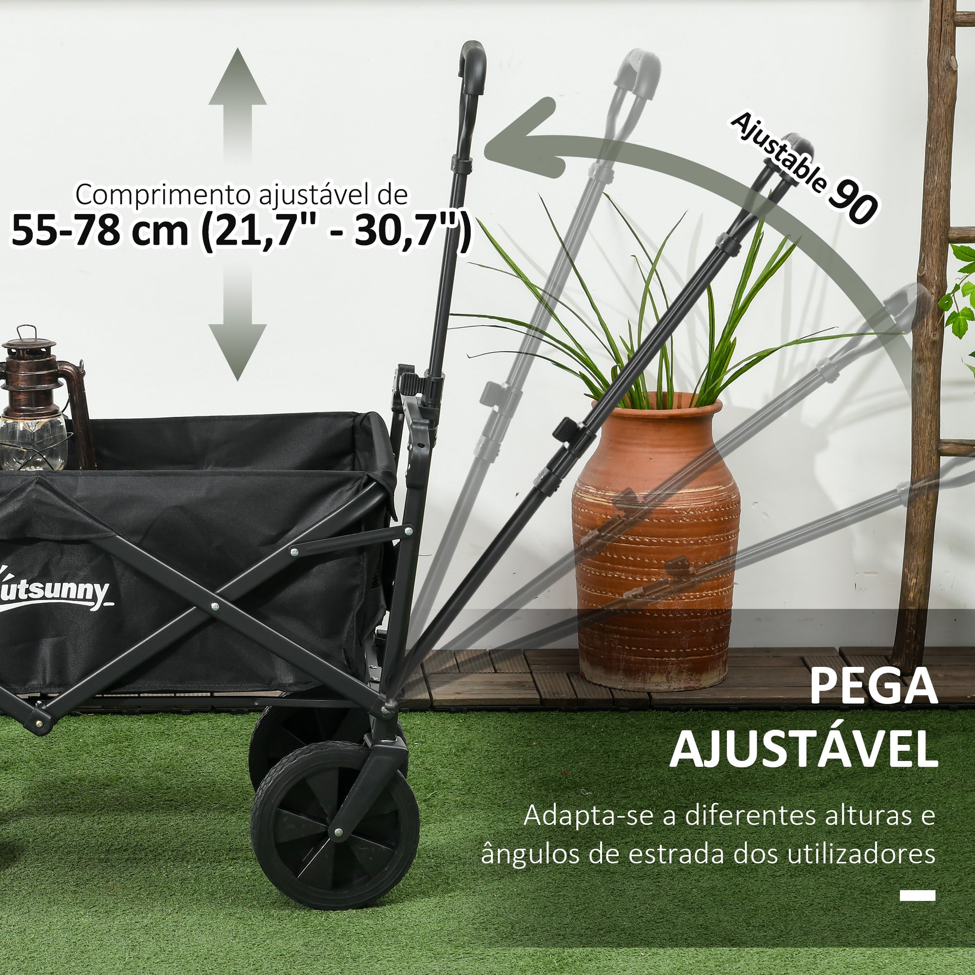 Carrinho de Transporte Dobrável Preto 97x52x105 cm com Toldo Removível