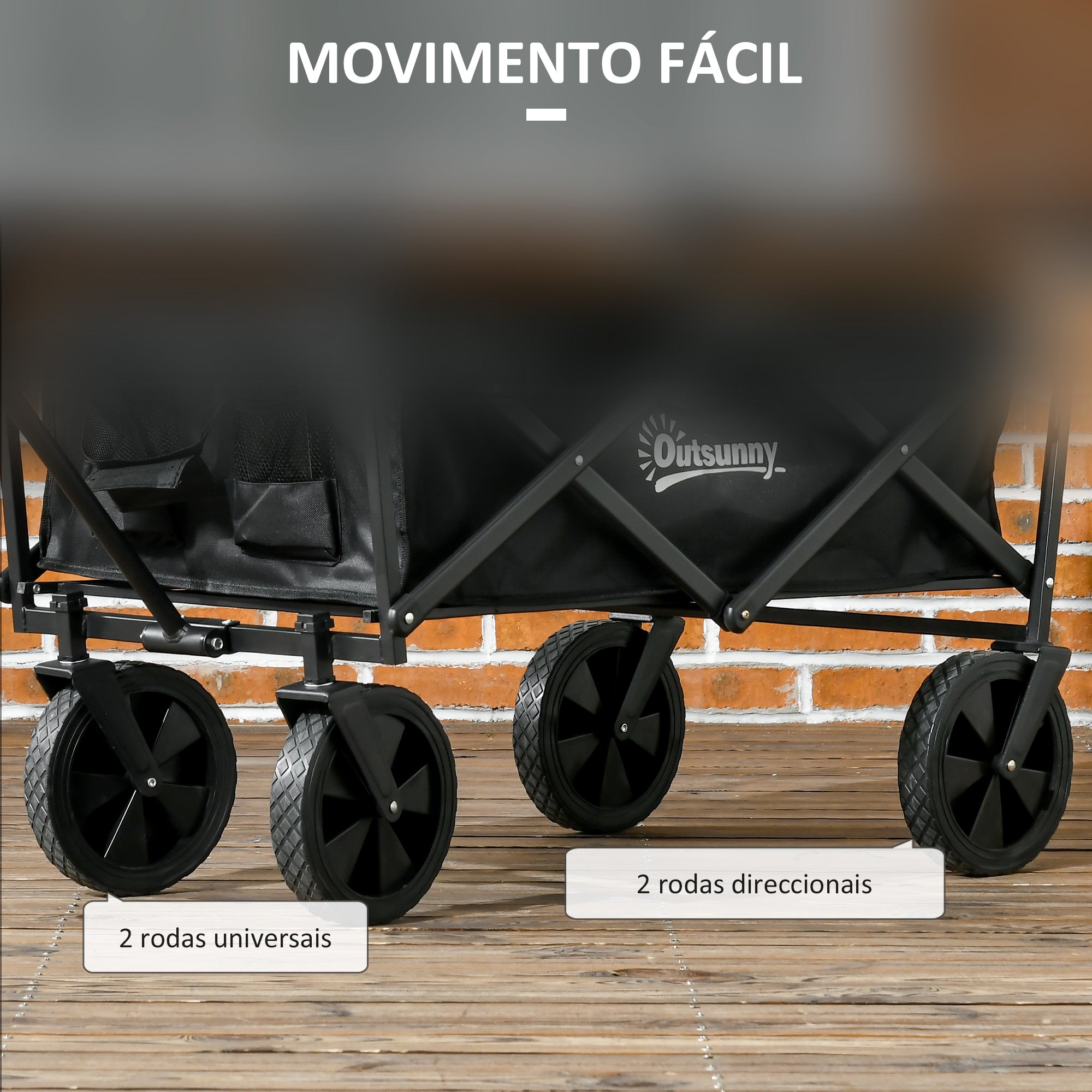 Carrinho de Transporte Dobrável Preto 97x52x105 cm com Toldo Removível