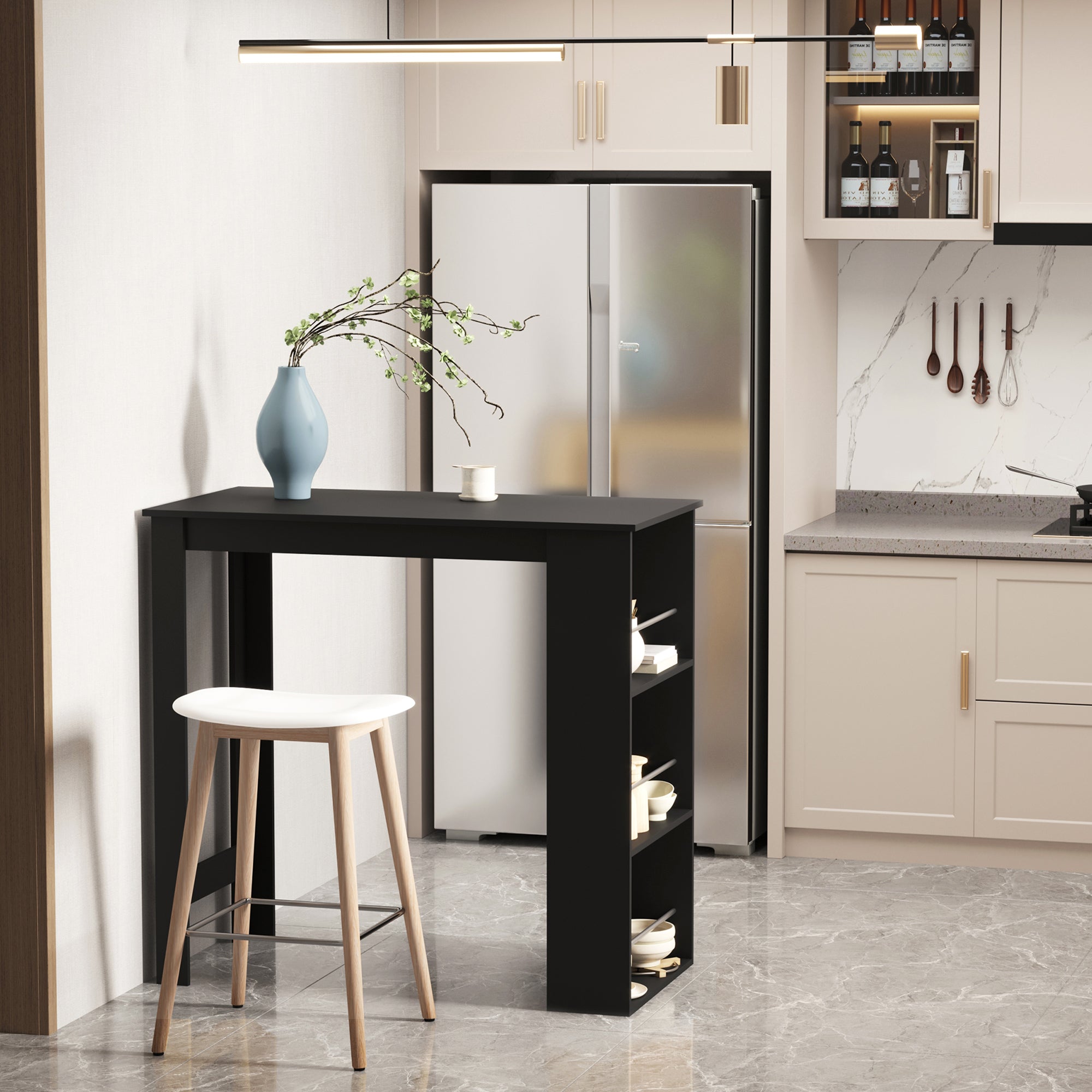 Mesa de Bar de Bistrô com 3 Prateleiras - 112x57x106cm - Preto