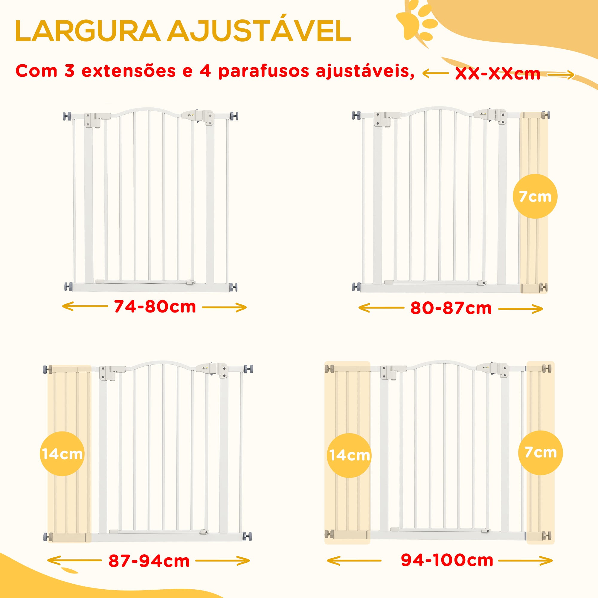 Barreira de Segurança para Cães – 74-100 cm – Branco – Metal e Plástico
