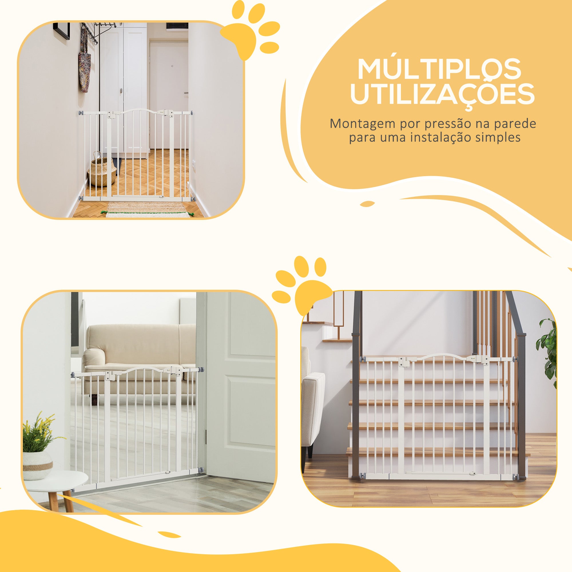 Barreira de Segurança para Cães – 74-100 cm – Branco – Metal e Plástico