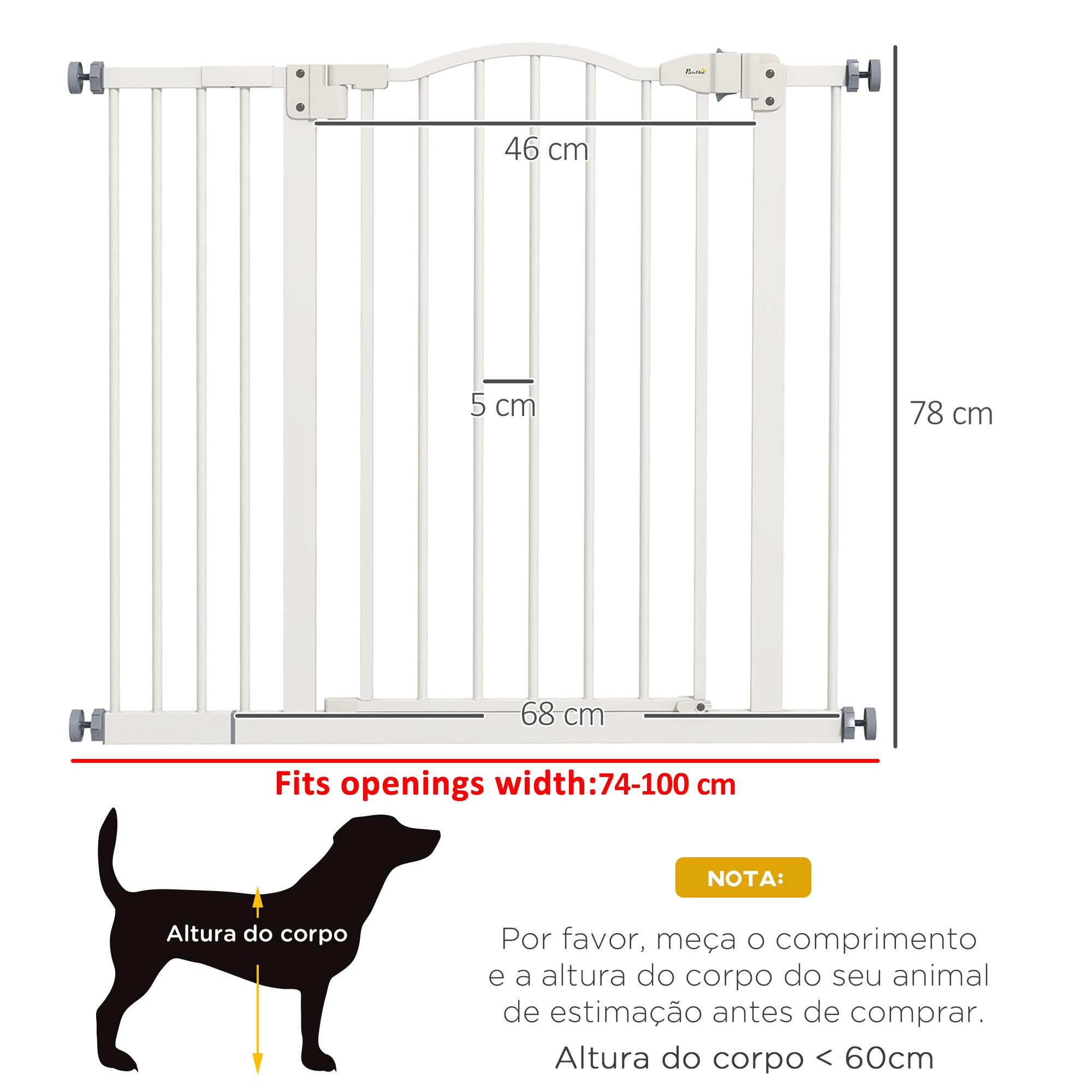 Barreira de Segurança para Cães – 74-100 cm – Branco – Metal e Plástico
