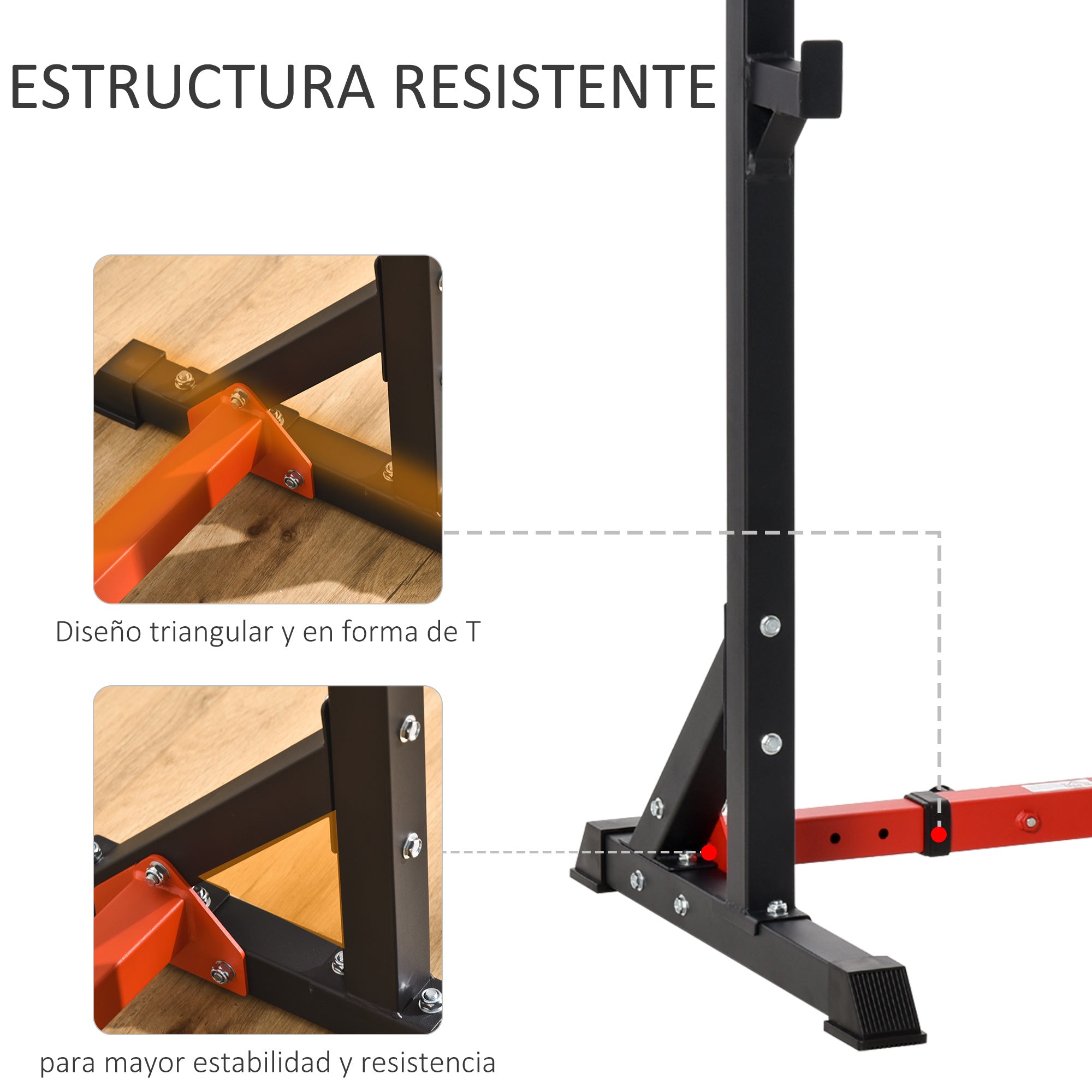 Suporte Ajustável para Barras de Peso - 122x73x171cm - Preto e Vermelho