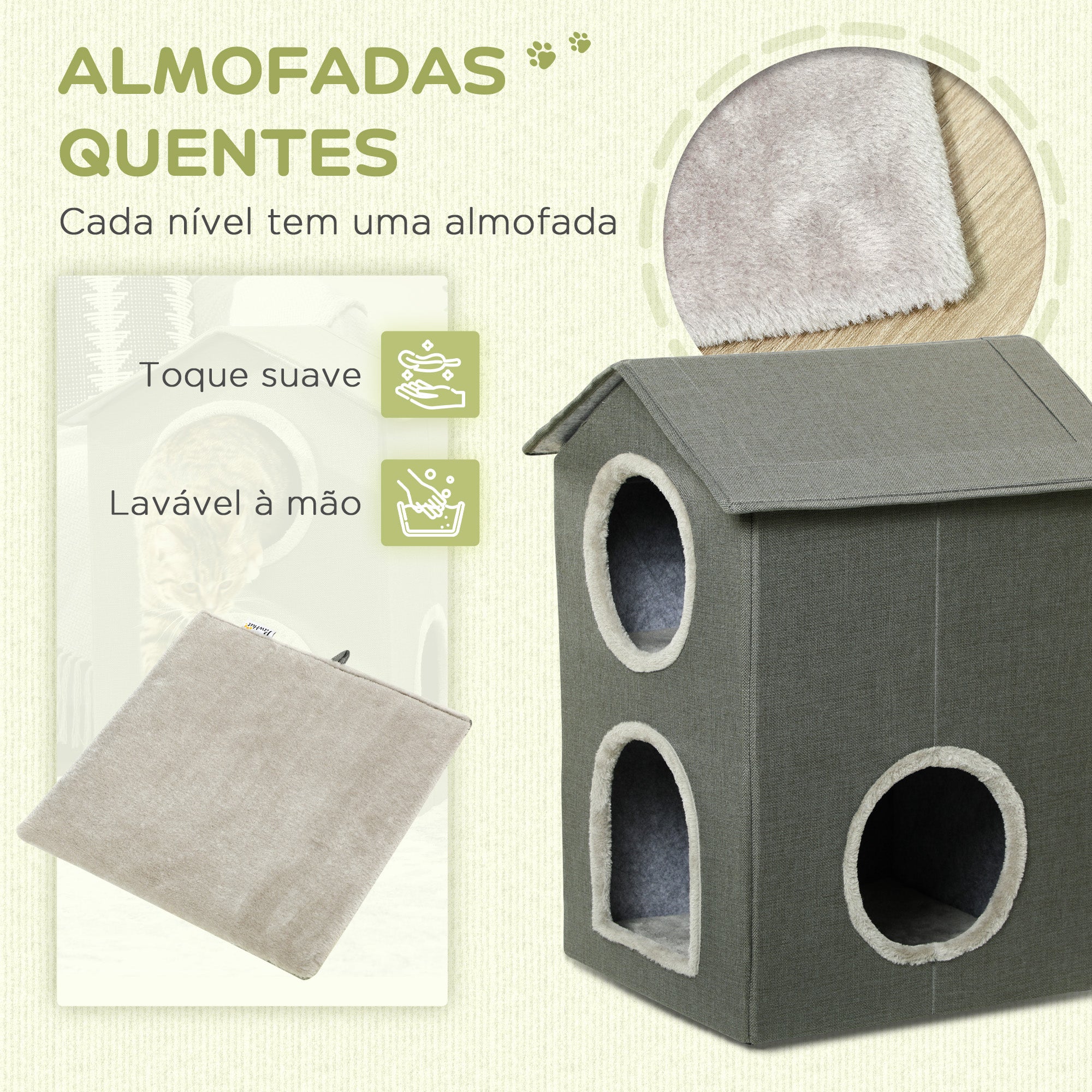 Casa para Gatos 2 Níveis Cinzento 42x46x59,5 cm