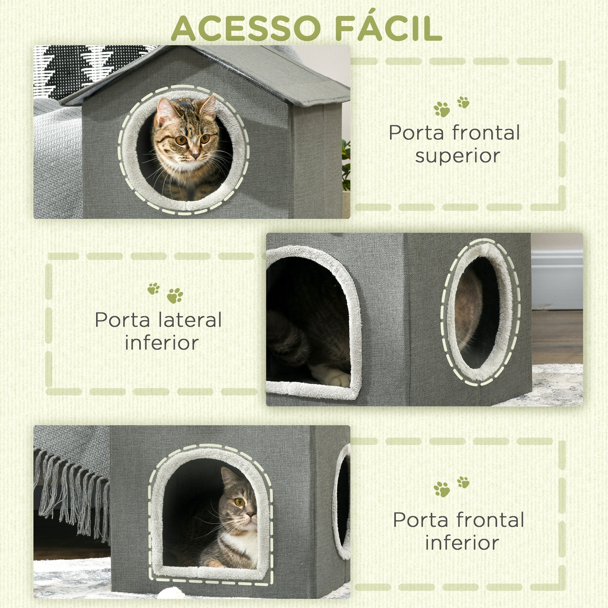 Casa para Gatos 2 Níveis Cinzento 42x46x59,5 cm