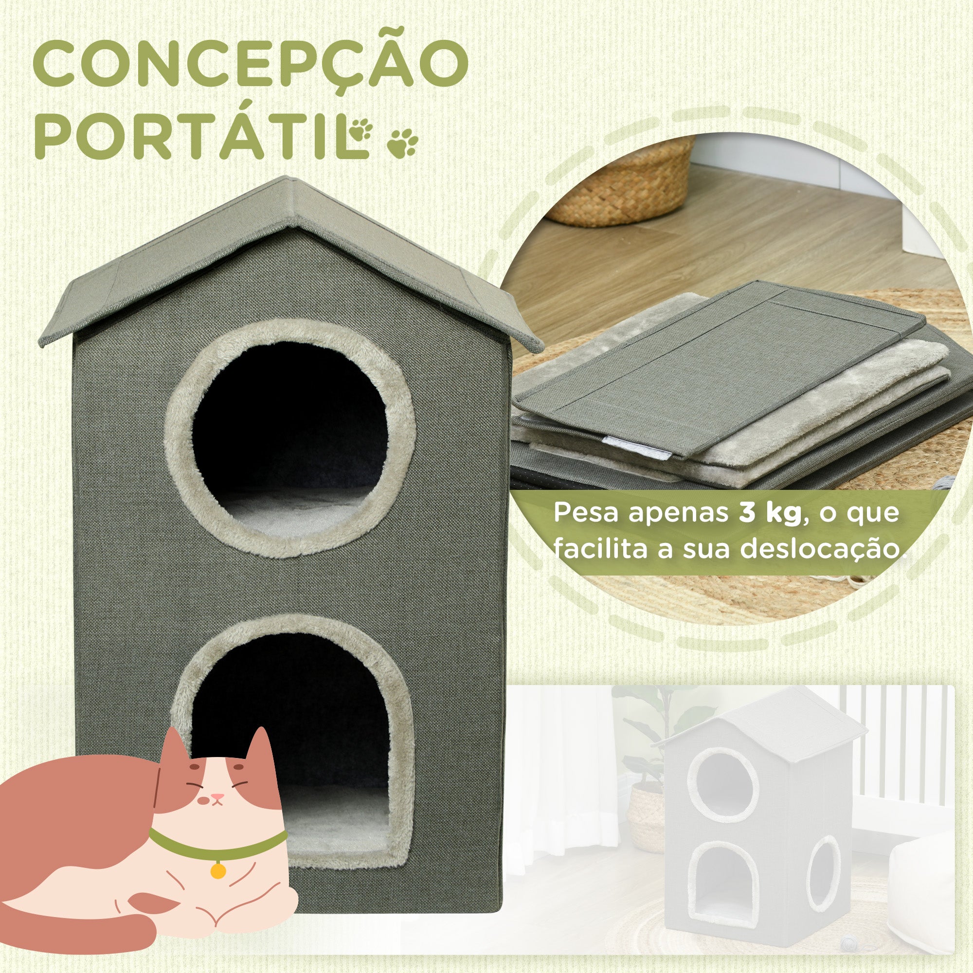 Casa para Gatos 2 Níveis Cinzento 42x46x59,5 cm