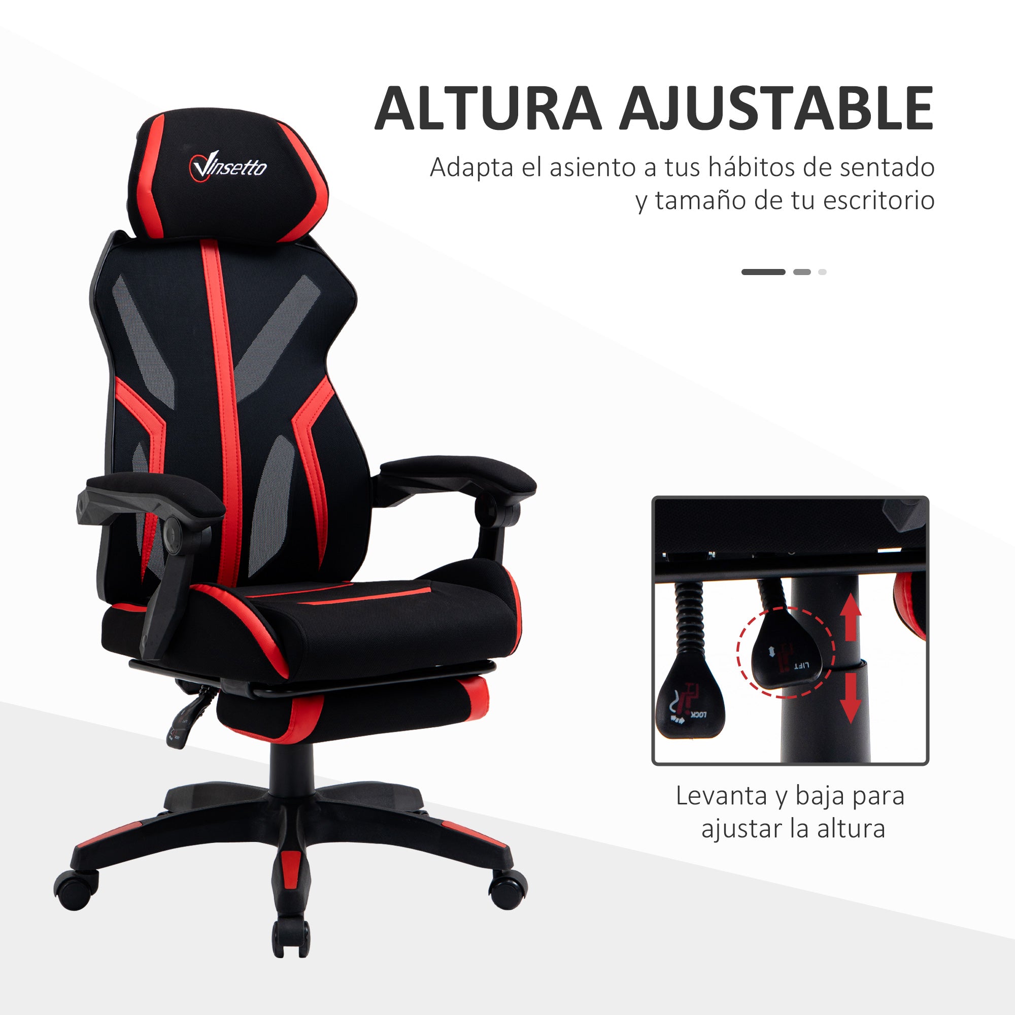 Cadeira de Gaming Ergonômica com Apoio para os Pés Retrátil - 65x65x129cm - Preto e Vermelho
