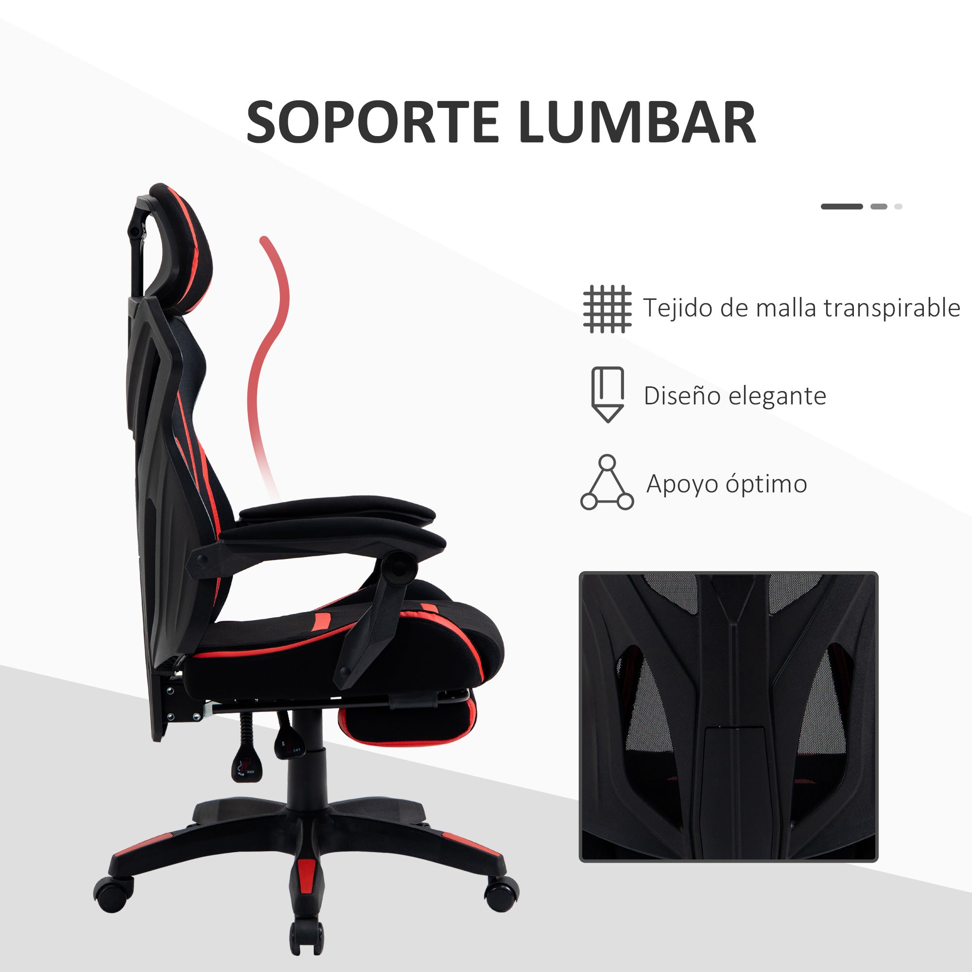 Cadeira de Gaming Ergonômica com Apoio para os Pés Retrátil - 65x65x129cm - Preto e Vermelho