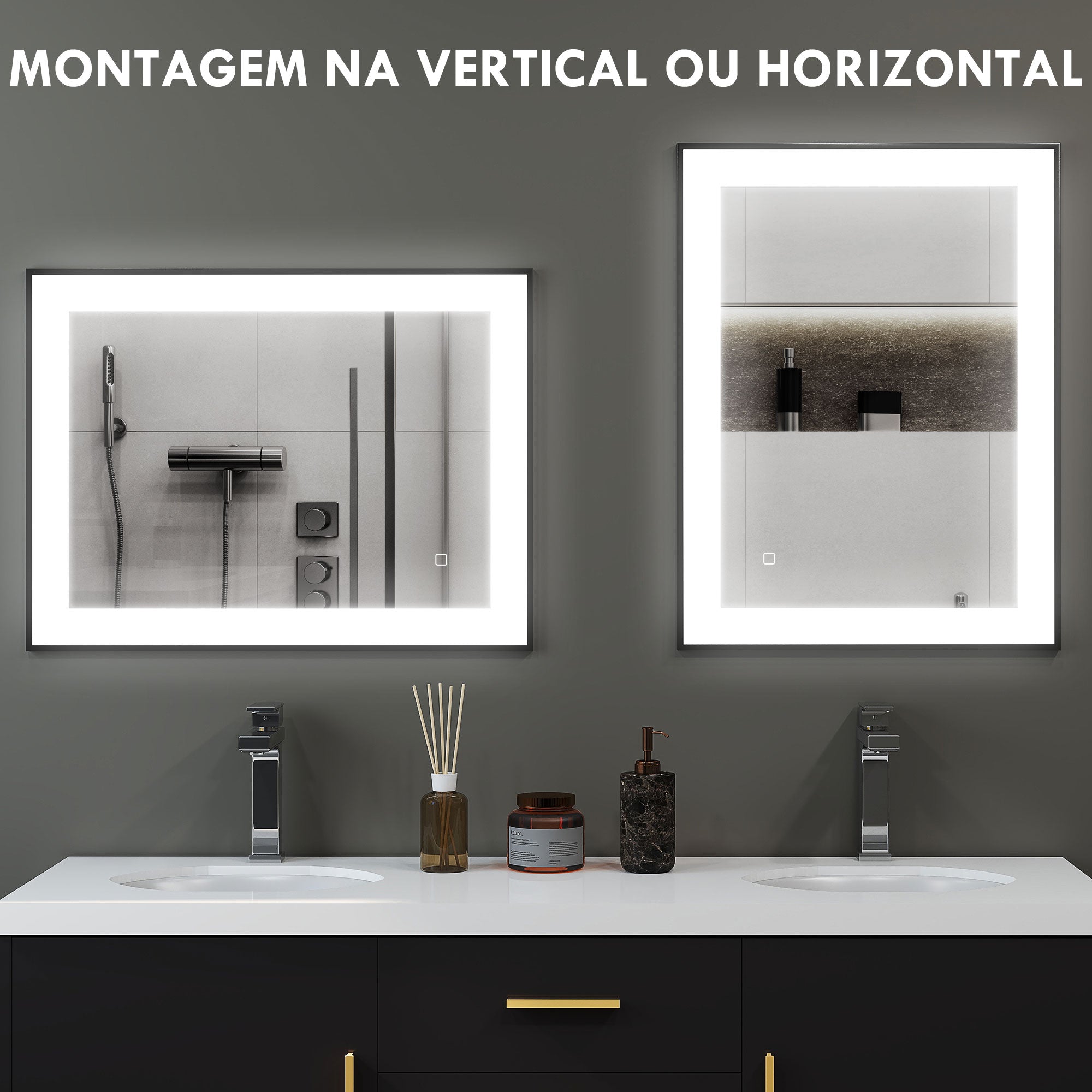Espelho Casa de Banho LED 80x60 cm Preto