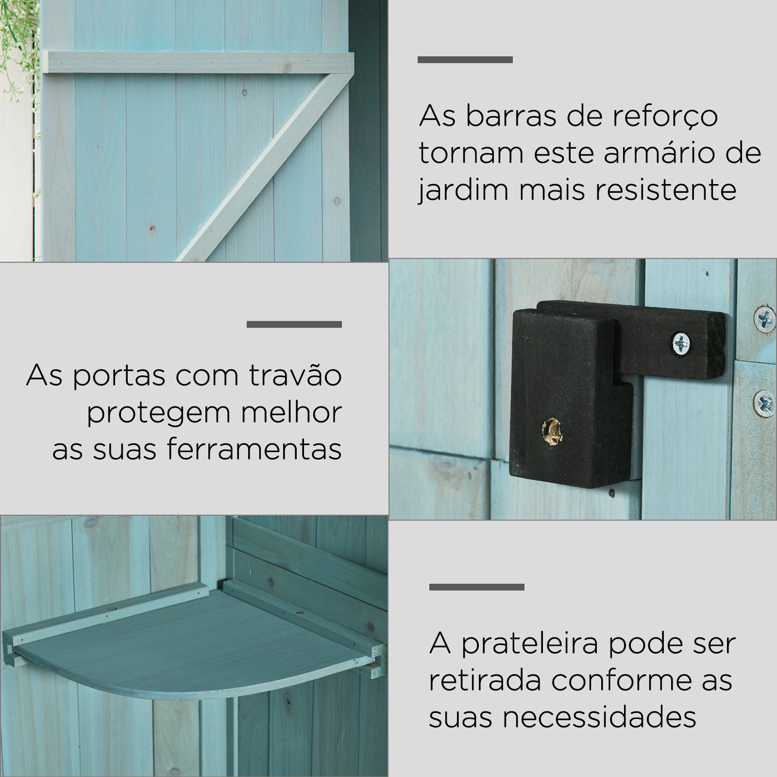 Armário de Jardim de Madeira Azul Claro 77x54,2x179 cm - Organize e Proteja suas Ferramentas