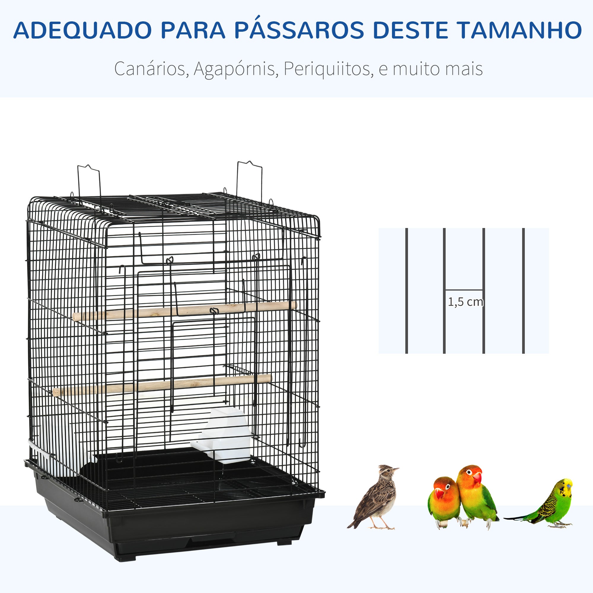 Gaiola Metálica para Pássaros – 40x40x59 cm – Preto