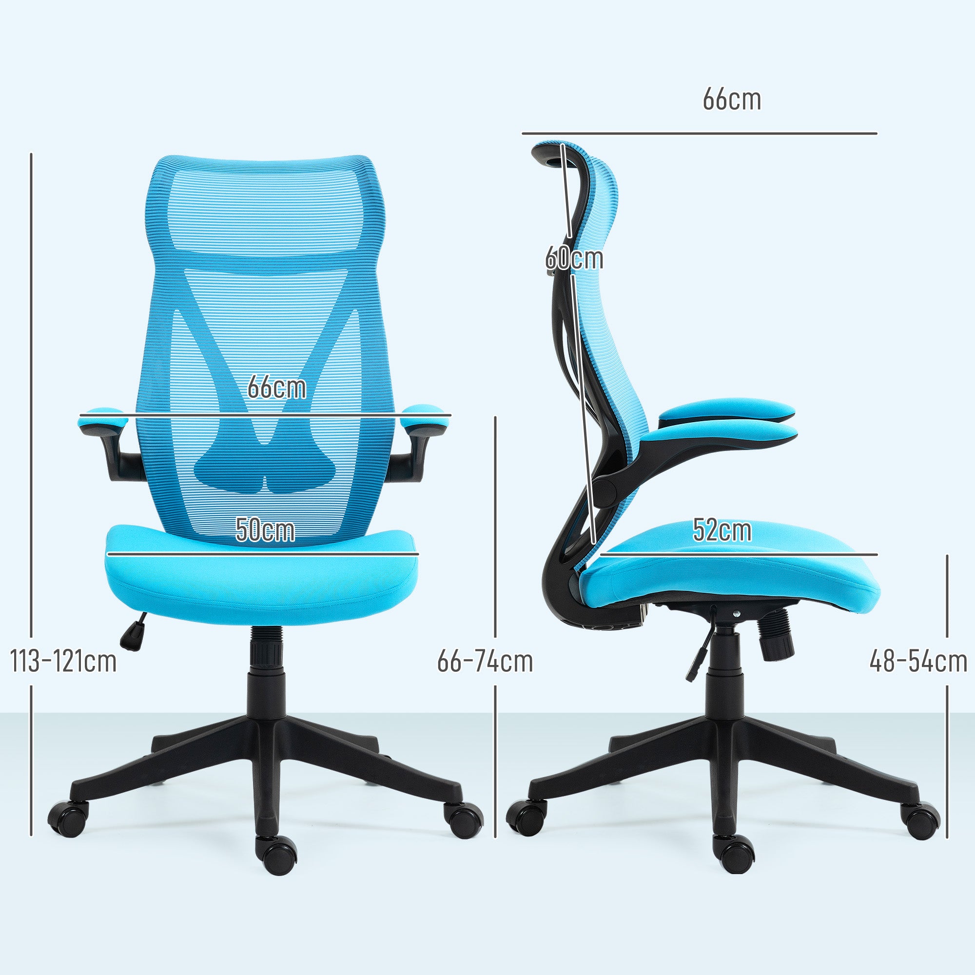 Cadeira de Escritório – 66x66x113-121 cm – Azul Claro – Malha (100% poliéster)