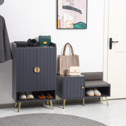 Banco Sapateira com Compartimento Aberto e Almofada Acolchoada 80x33x49 cm Cinza Escuro