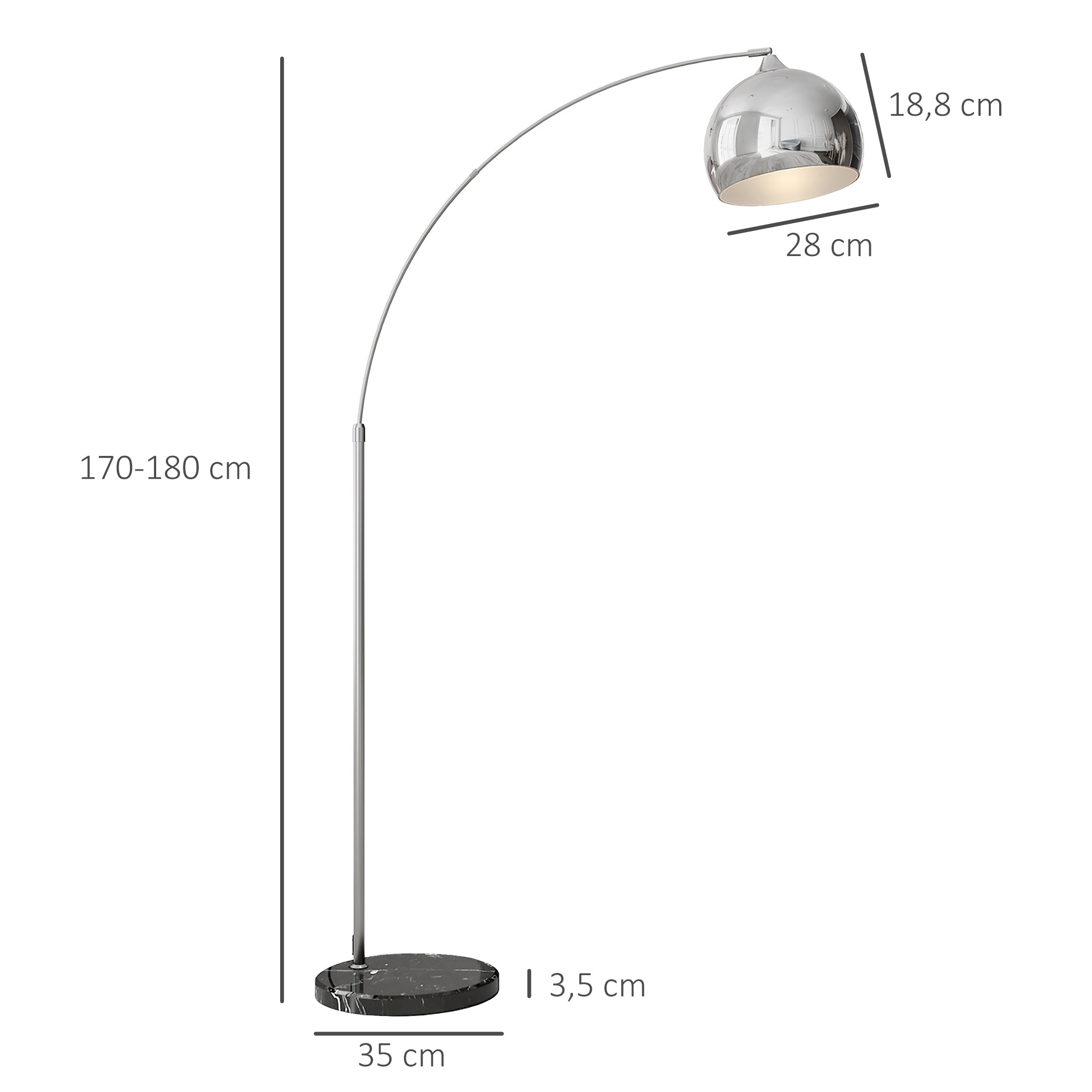 Candeeiro de Pé em Forma de Arco Prata 110-115x30x170-180 cm
