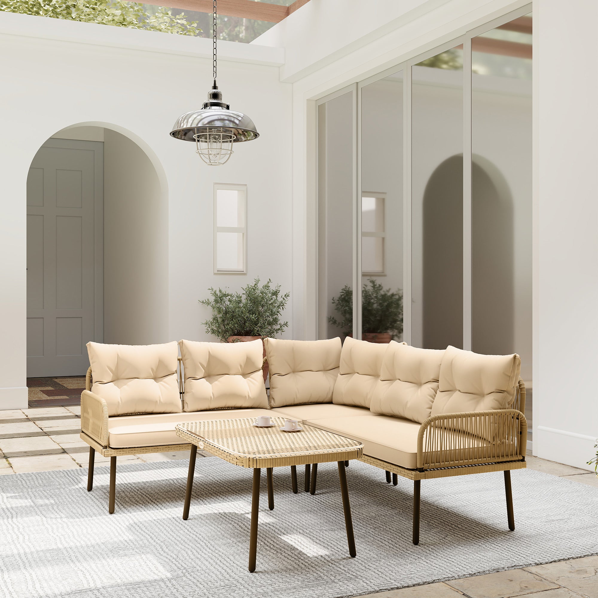 Conjunto de Jardim de Vime Sintético 4 Peças - Madeira e Bege 100x68x74 cm