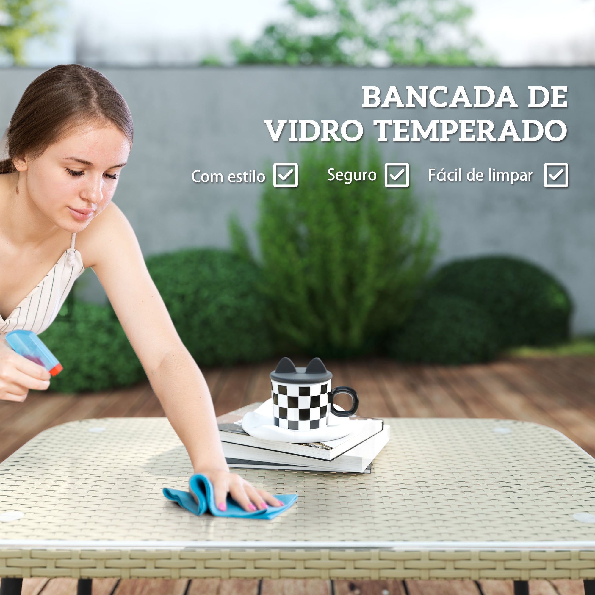 Conjunto de Jardim de Vime Sintético 4 Peças - Madeira e Bege 100x68x74 cm