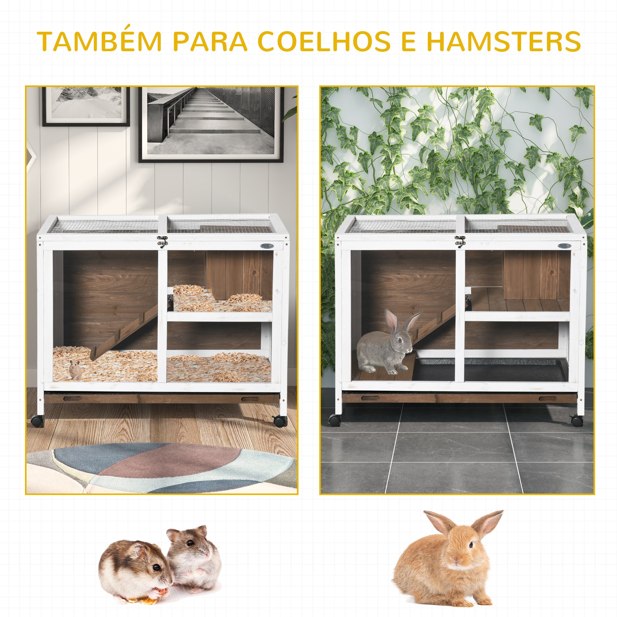 Coelheira de Madeira com Rodas 91,5x53,5x73 cm - Marrom e Branco