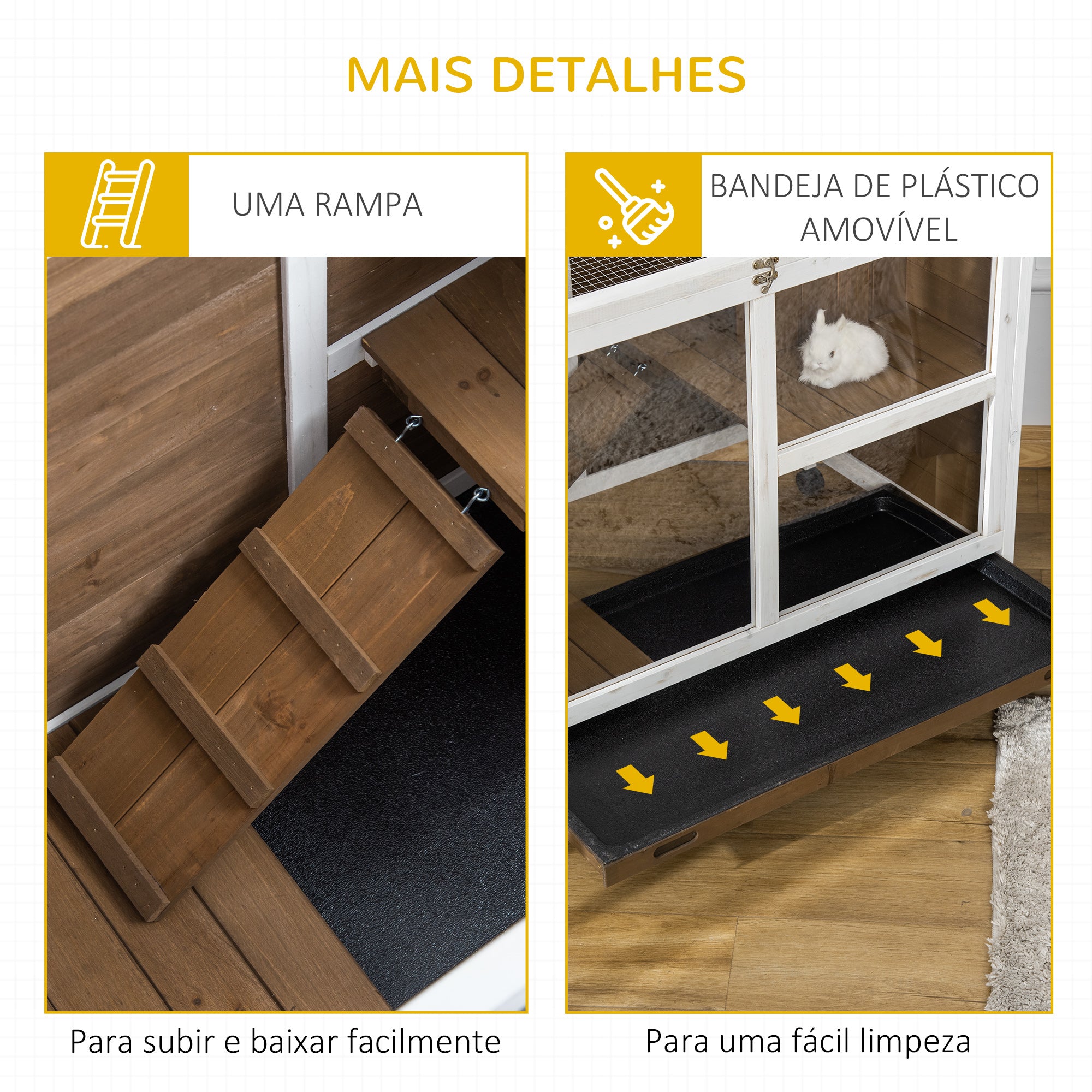 Coelheira de Madeira com Rodas 91,5x53,5x73 cm - Marrom e Branco