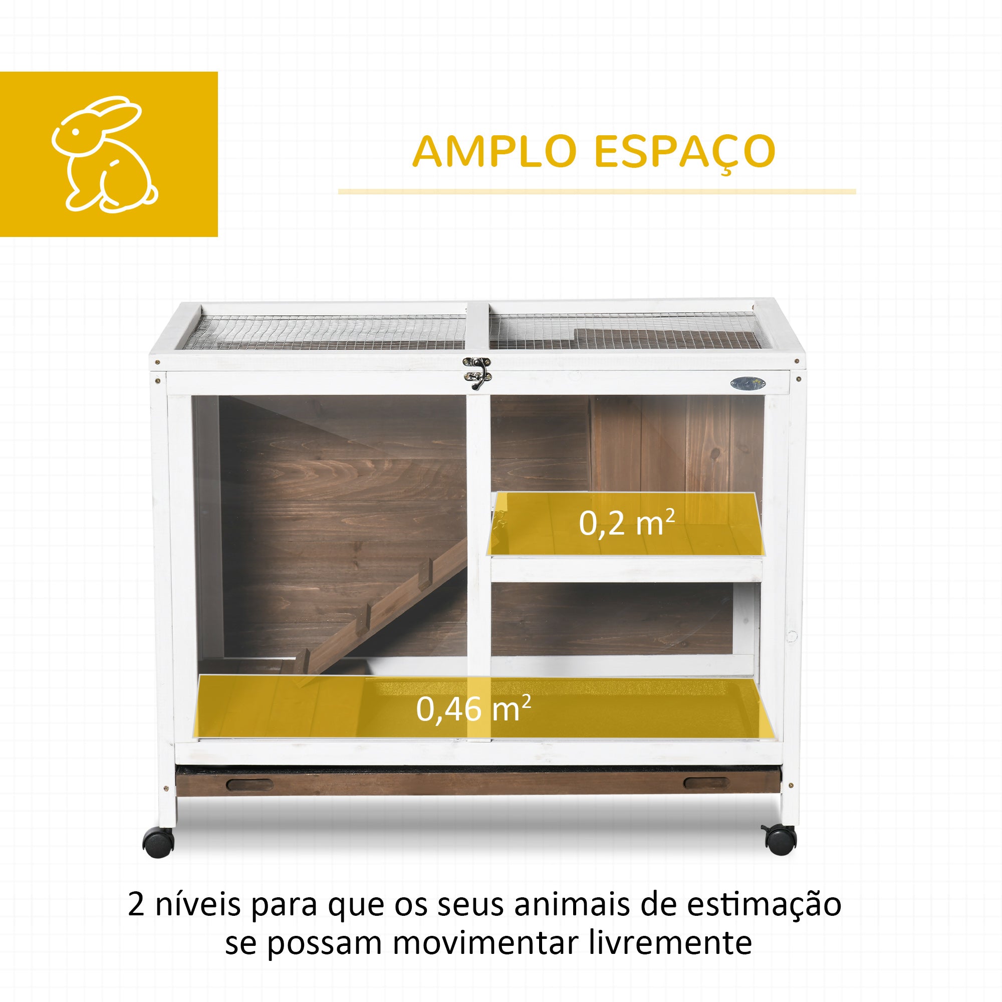 Coelheira de Madeira com Rodas 91,5x53,5x73 cm - Marrom e Branco