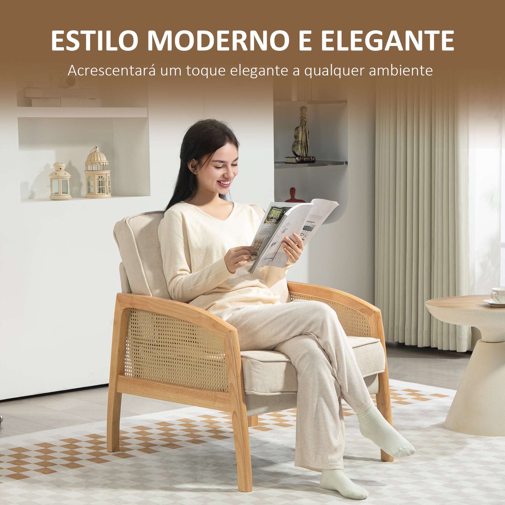 Poltrona de Sala de Estar Moderna Bege 67x75x88 cm