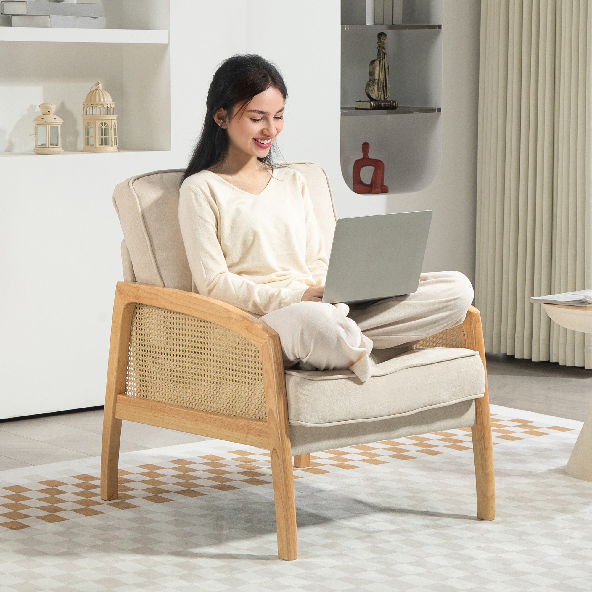 Poltrona de Sala de Estar Moderna Bege 67x75x88 cm