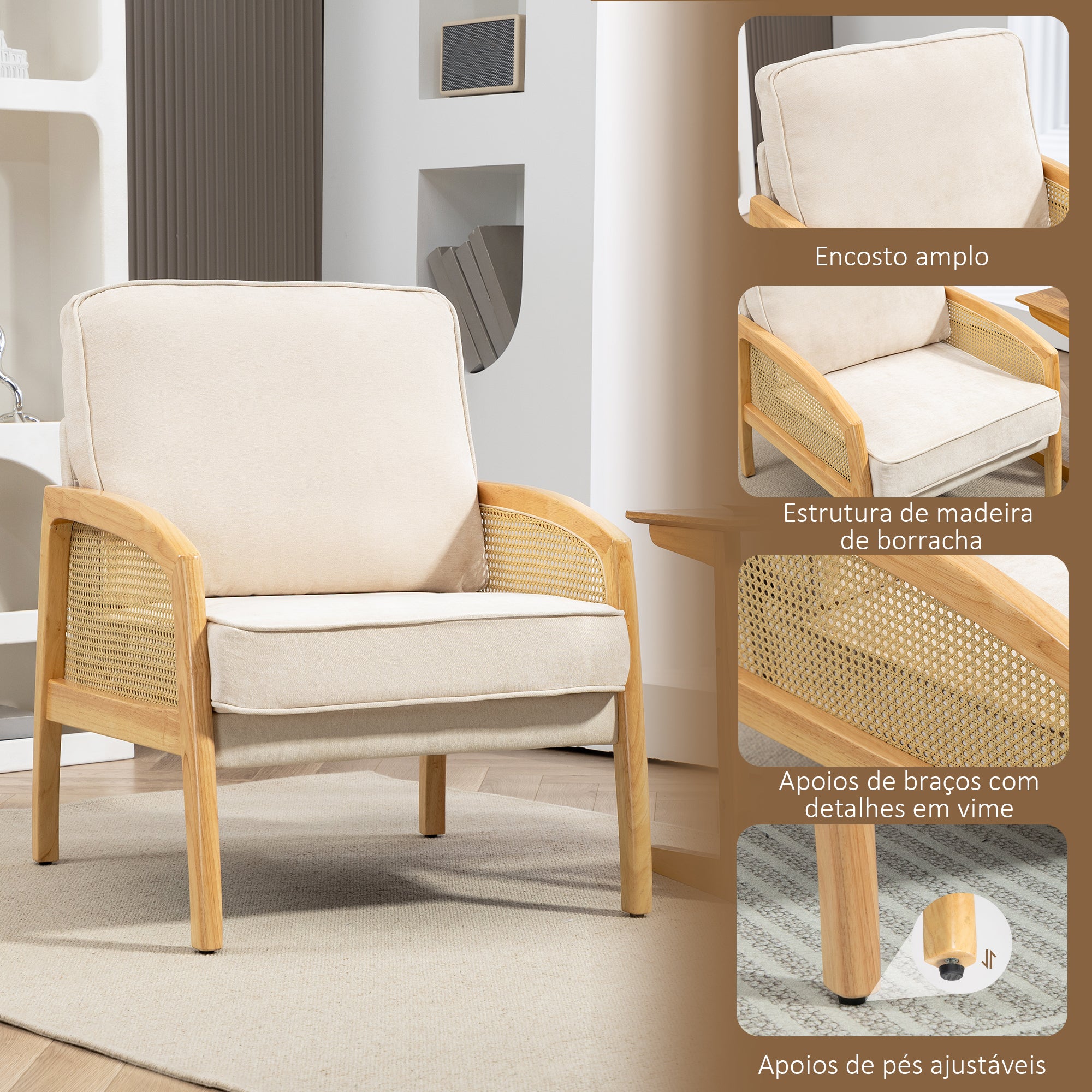 Poltrona de Sala de Estar Moderna Bege 67x75x88 cm