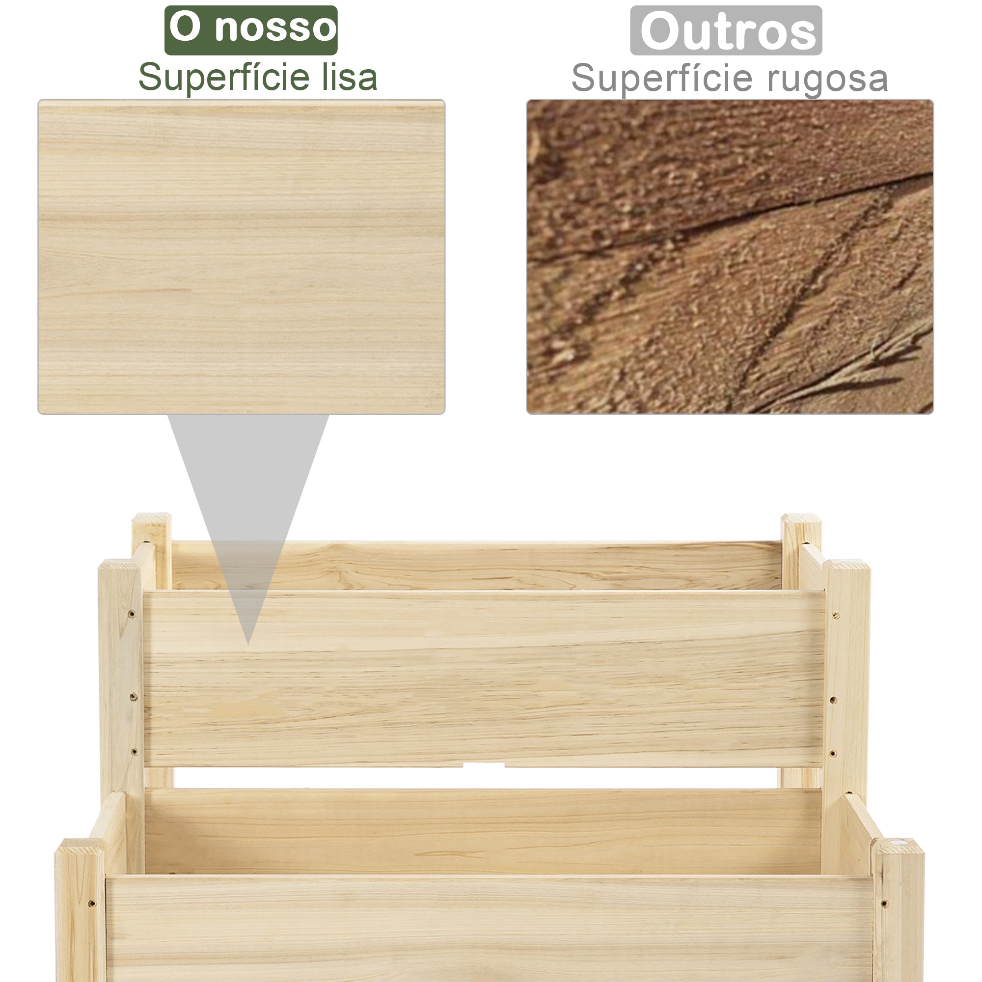 Horta Elevada de Madeira – 86x85x72 cm – Cor de Madeira Natural