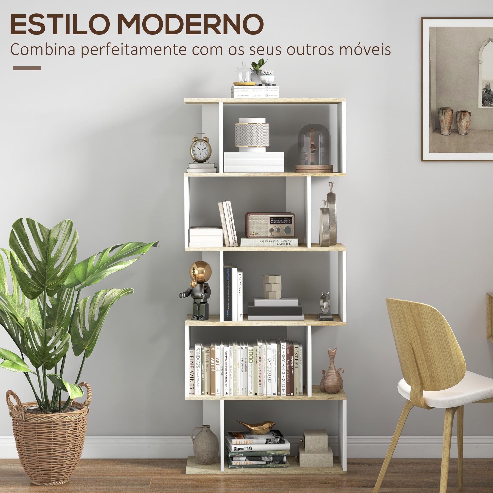 Estante para Livros – 70x29,5x163 cm – Branco e Madeira