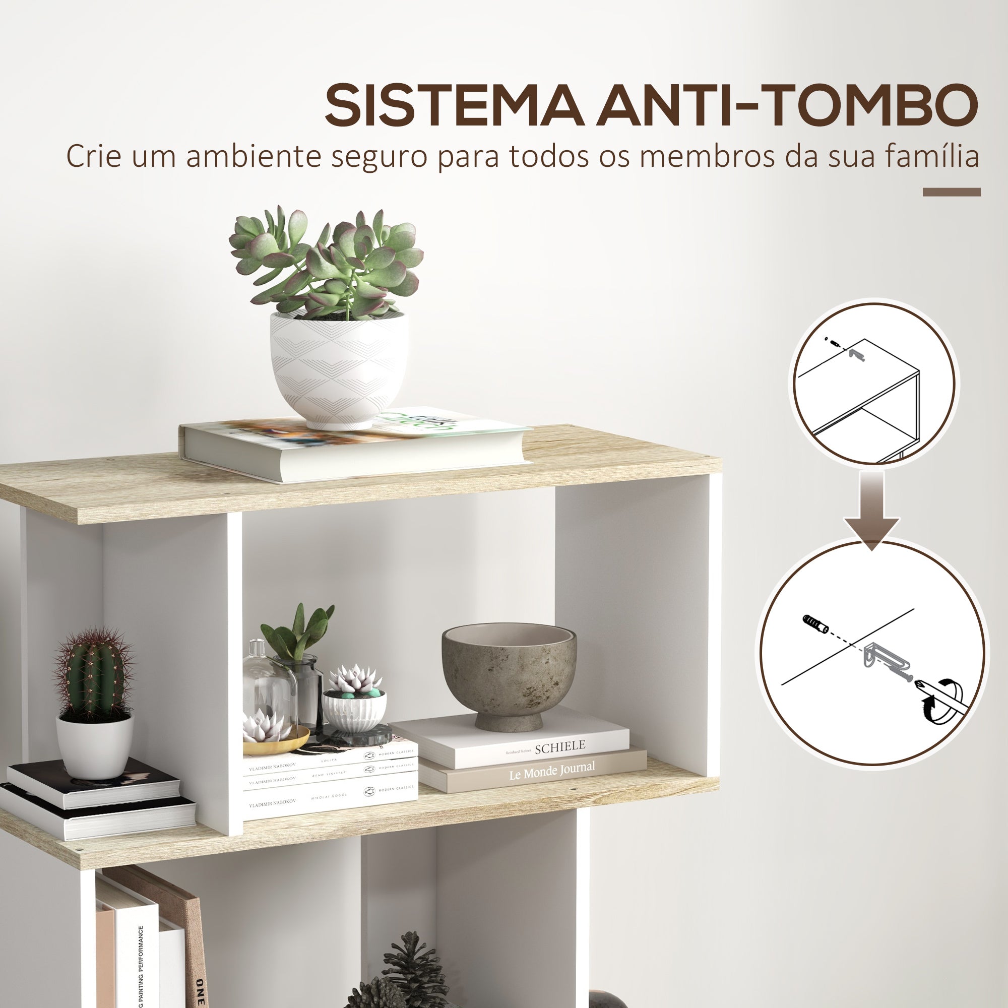 Estante para Livros – 70x29,5x163 cm – Branco e Madeira