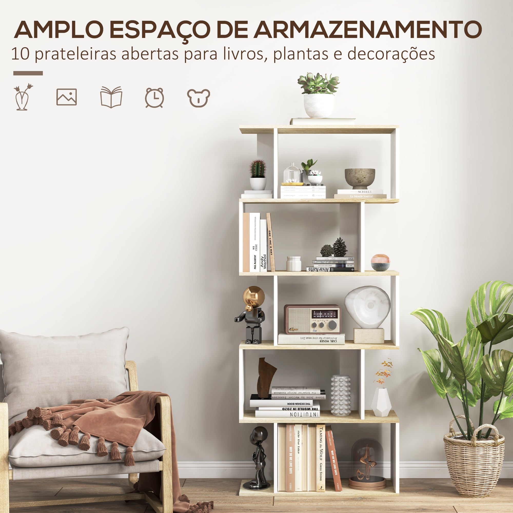 Estante para Livros – 70x29,5x163 cm – Branco e Madeira