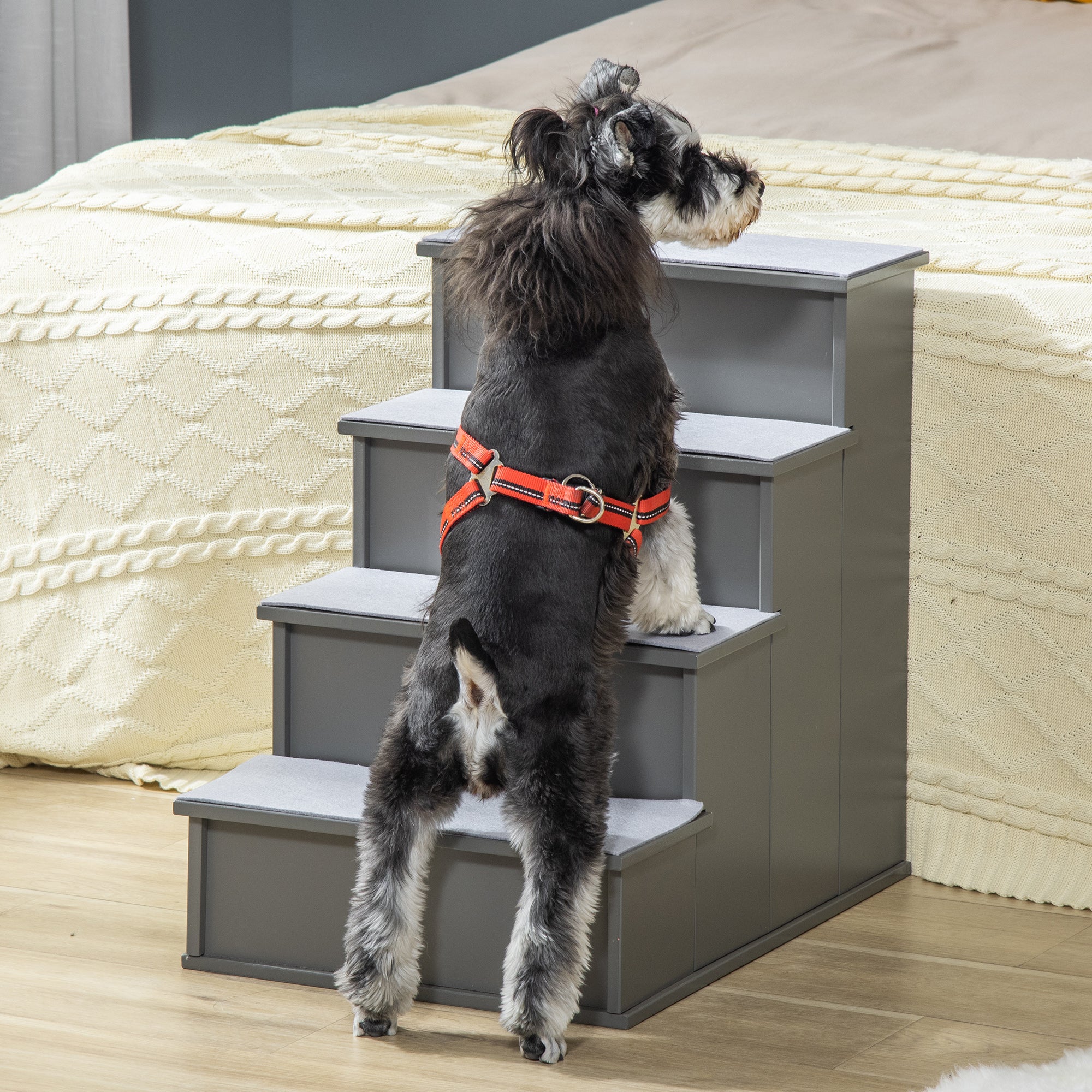 Escada para Animais de Estimação de 4 Degraus Cinzenta 40x59x54,2 cm