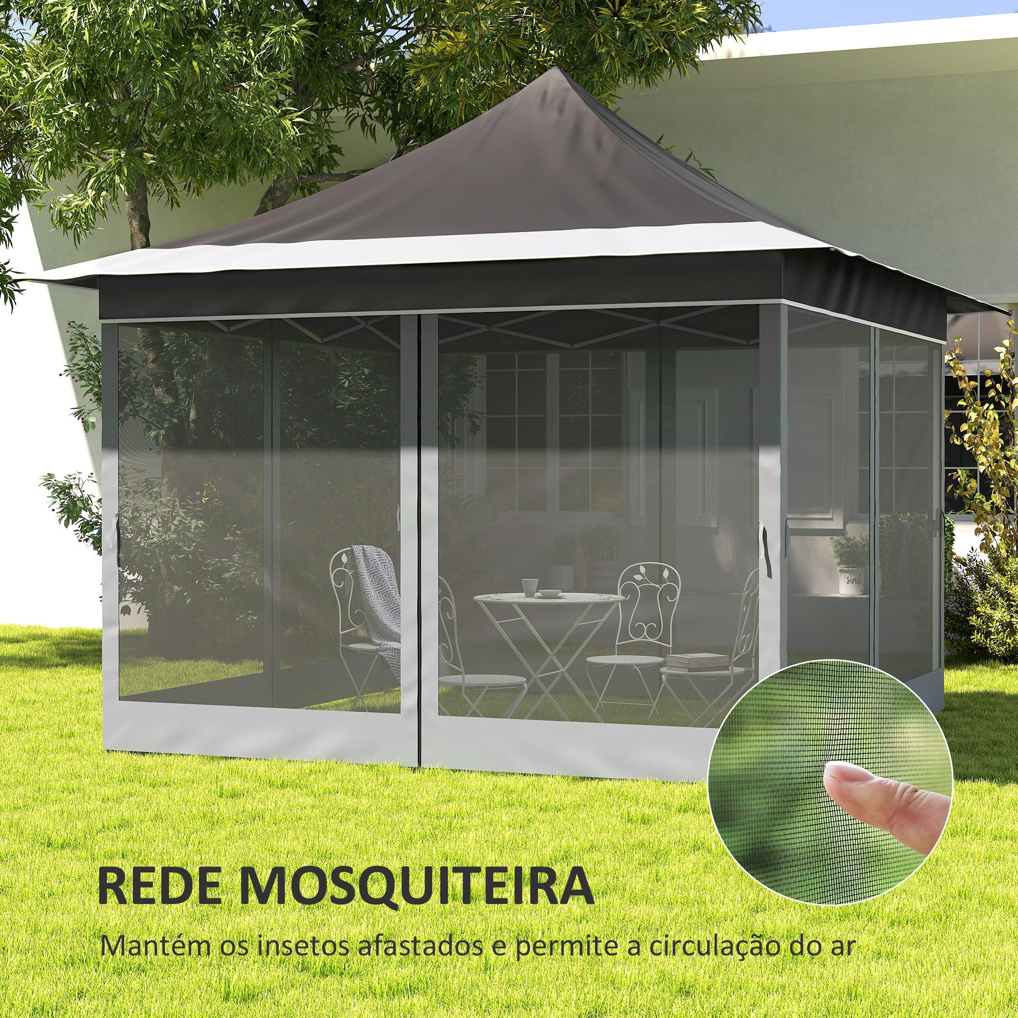 Tenda Dobrável 3,5x3,5x3 m Cinza Escuro - Proteção UV50+ e Altura Ajustável