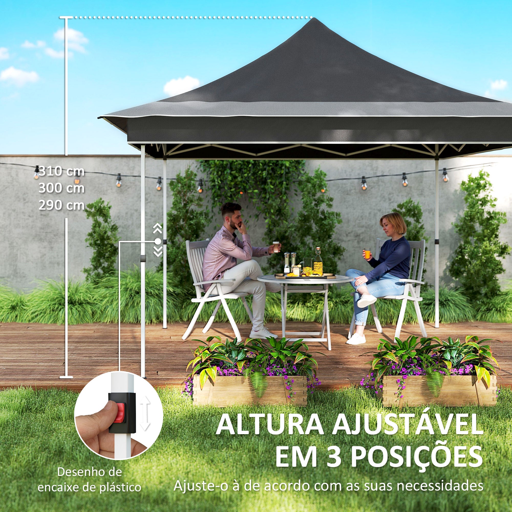 Tenda Dobrável 3,5x3,5x3 m Cinza Escuro - Proteção UV50+ e Altura Ajustável