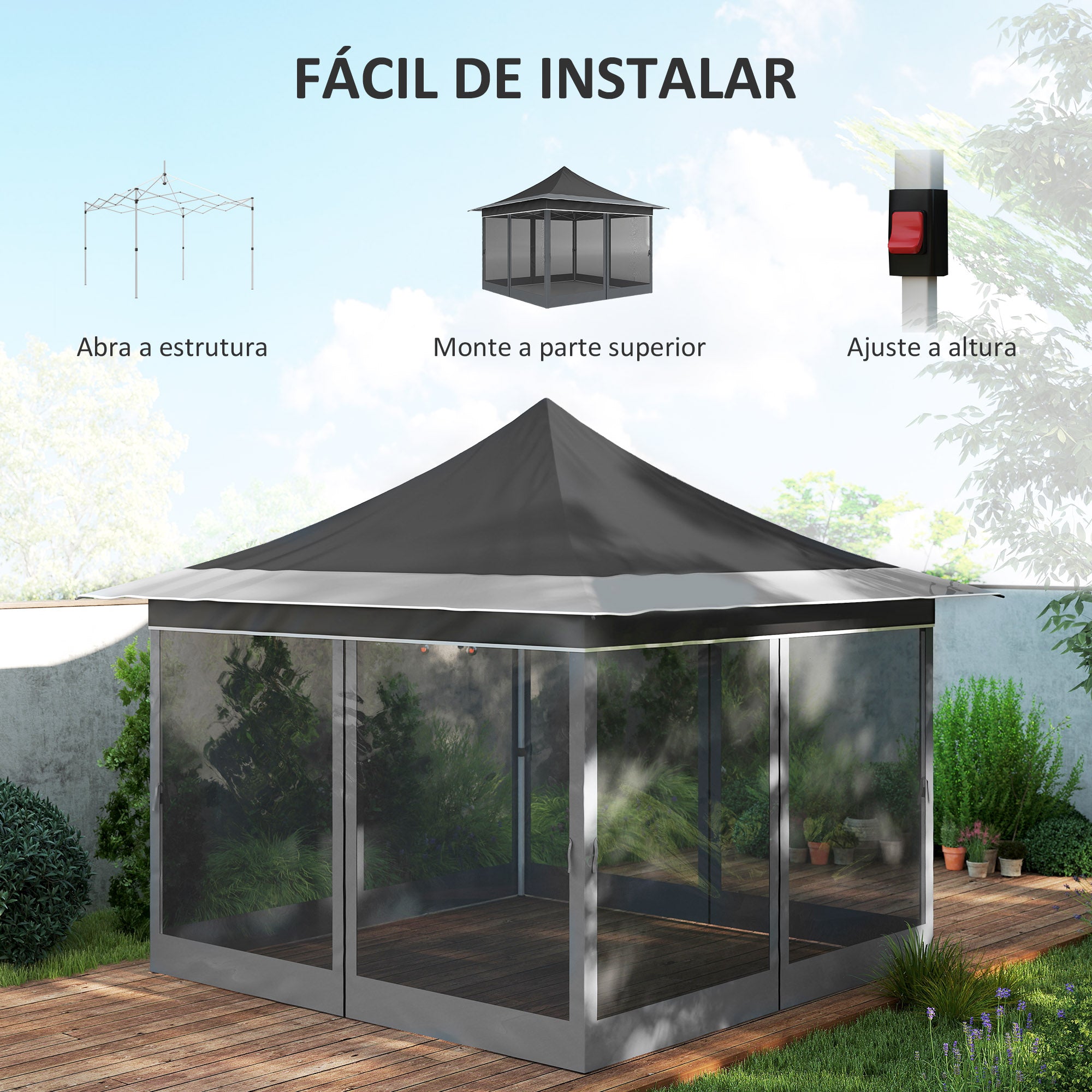 Tenda Dobrável 3,5x3,5x3 m Cinza Escuro - Proteção UV50+ e Altura Ajustável