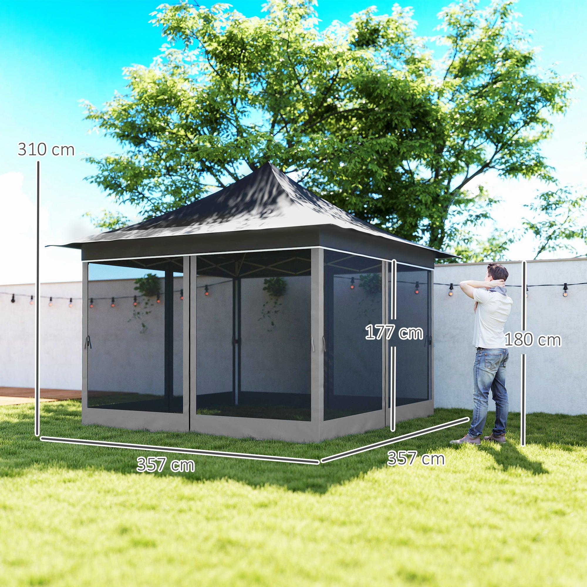 Tenda Dobrável 3,5x3,5x3 m Cinza Escuro - Proteção UV50+ e Altura Ajustável