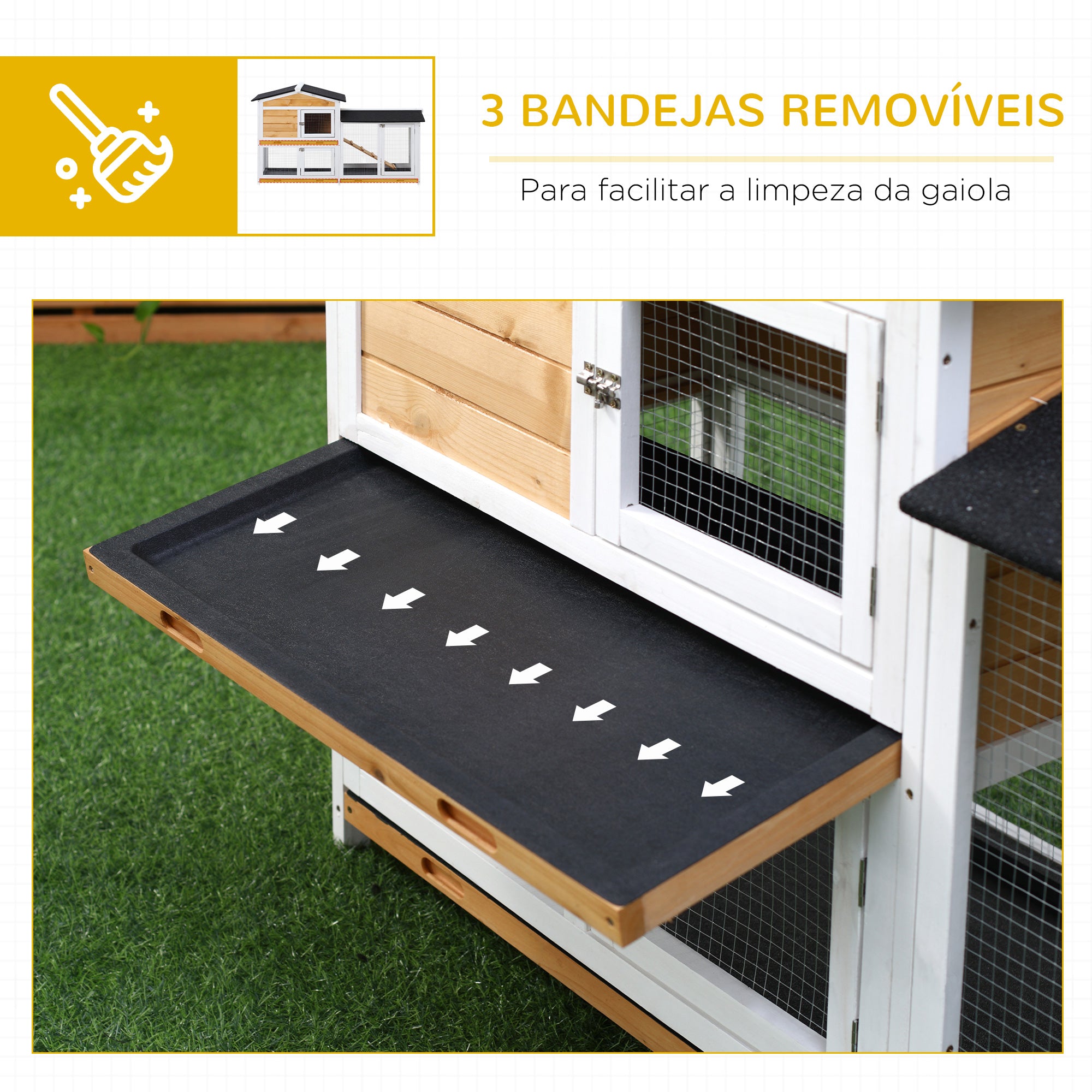 Coelheira de Madeira Exterior 2 Níveis – 157,4x53x93,5 cm – Natural, Branco e Preto – Madeira de Abeto