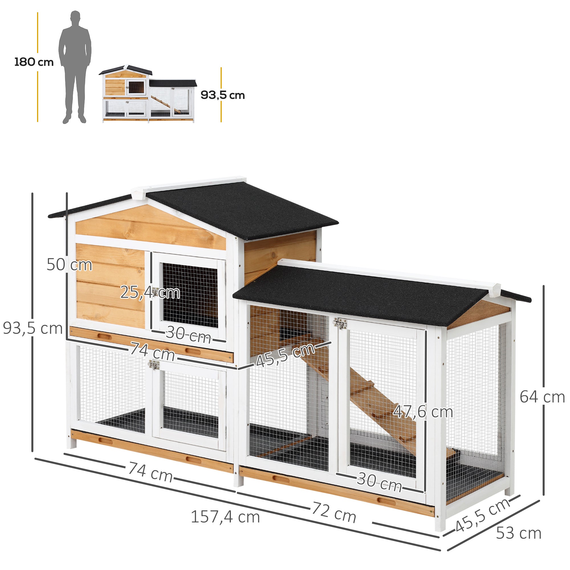 Coelheira de Madeira Exterior 2 Níveis – 157,4x53x93,5 cm – Natural, Branco e Preto – Madeira de Abeto