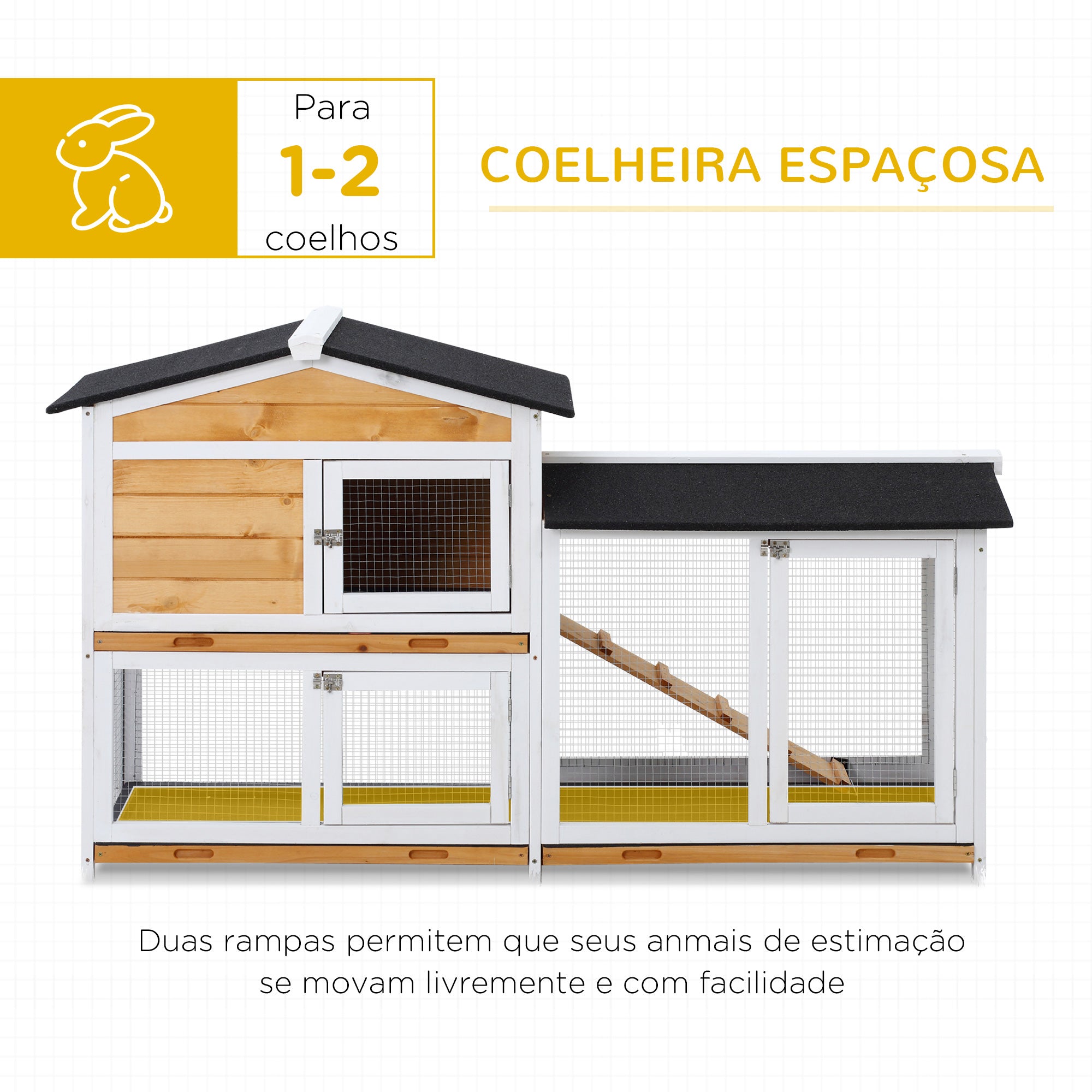 Coelheira de Madeira Exterior 2 Níveis – 157,4x53x93,5 cm – Natural, Branco e Preto – Madeira de Abeto