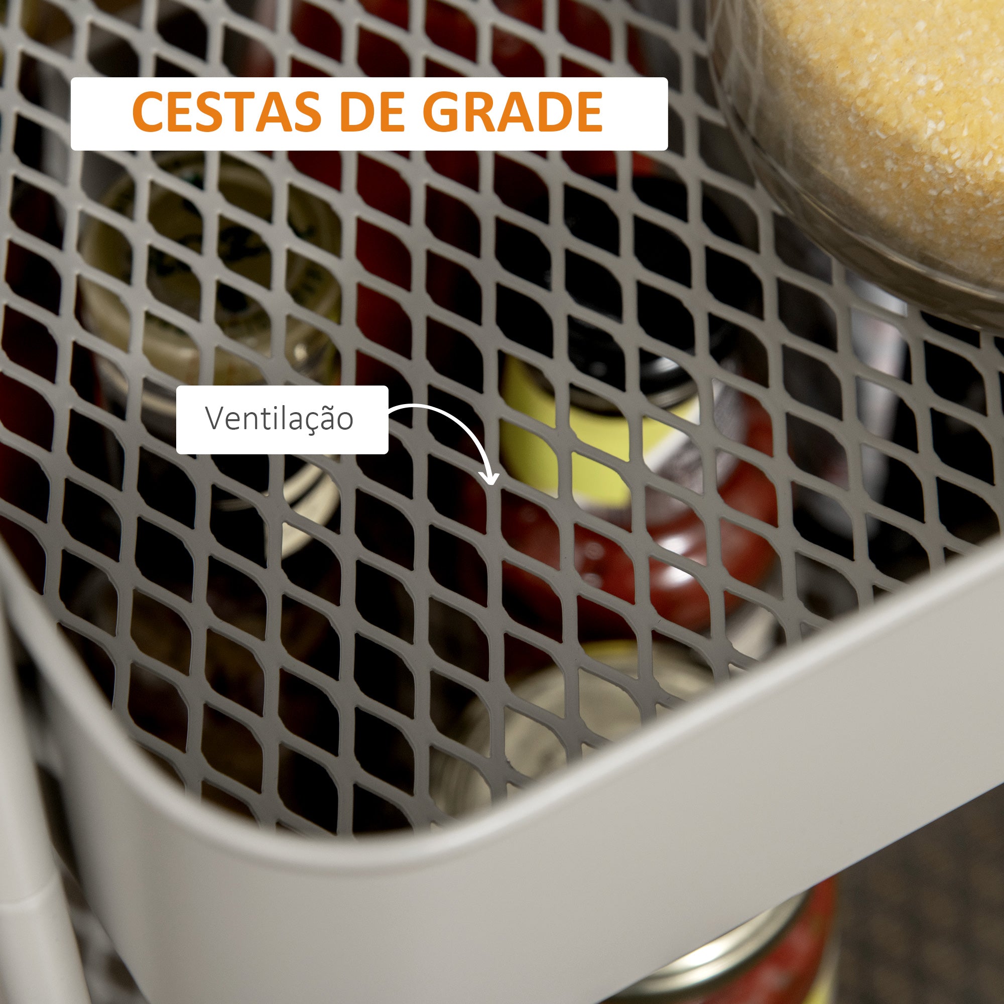 Carrinho de Cozinha com Rodas – 45x31x79,4cm – Cinza Claro – Aço