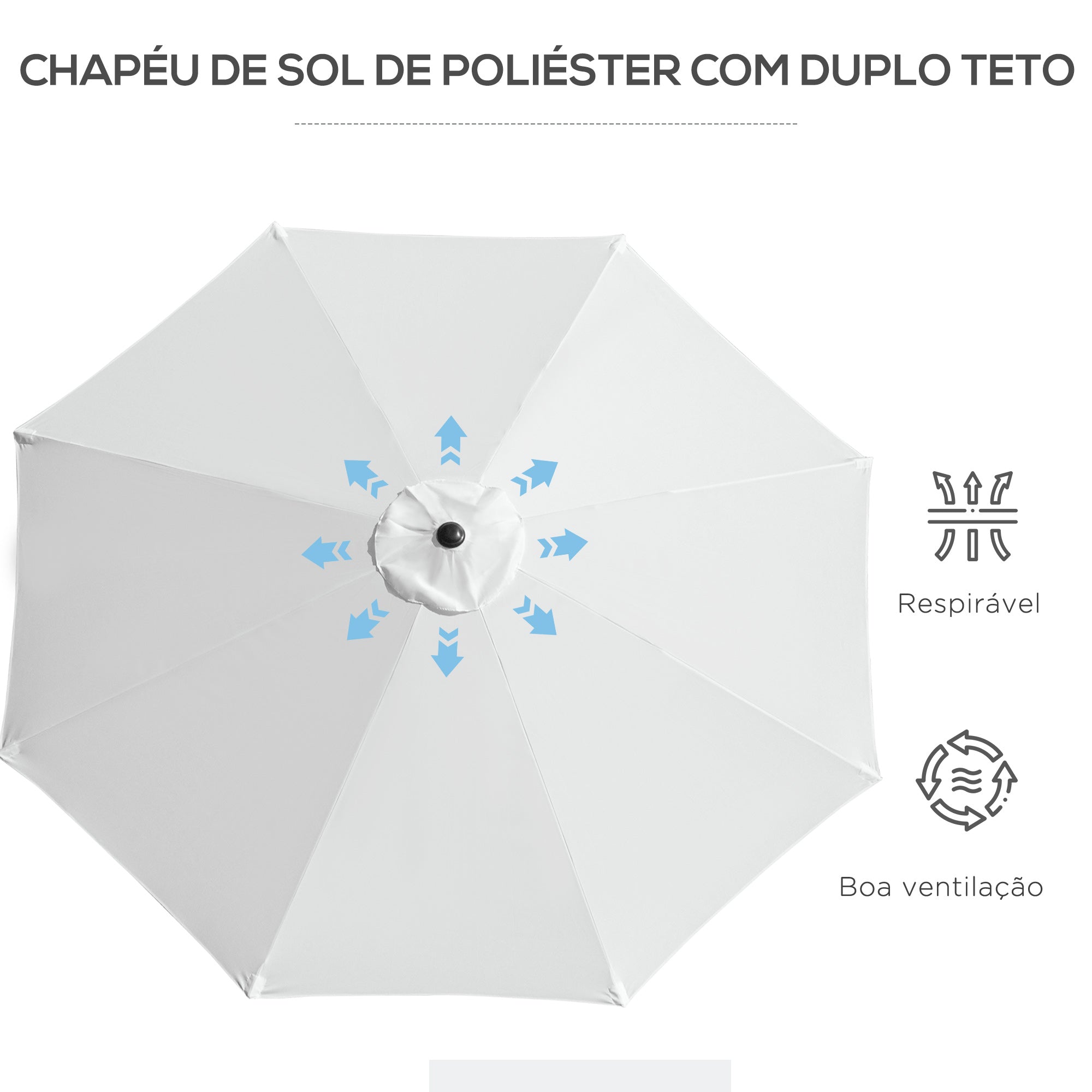 Guarda-Sol de Jardim – Ø295x250cm – Branco – Metal e poliéster