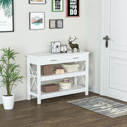 Mesa de Console Moderna com 2 Gavetas e Prateleiras 105x40x76 cm - Branco